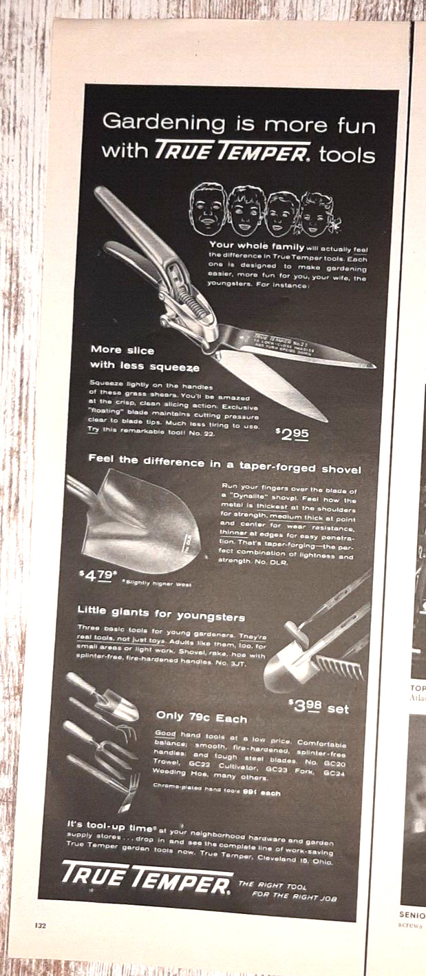 1959 True Temper Vintage Print Ad Tools Garden Fun Shovel Rake Kids Size Steel