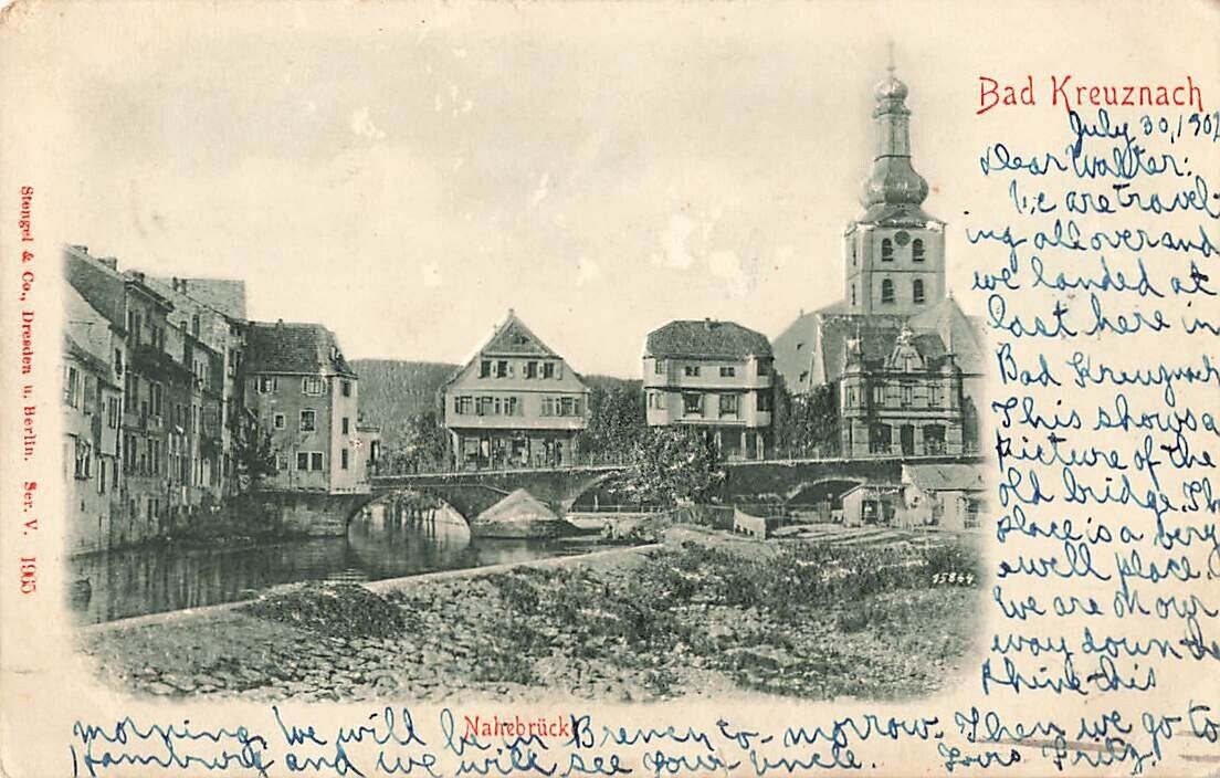 Postcard Bad Kreznach Nanebrücke Old Stone Bridge Germany 1902 UDB
