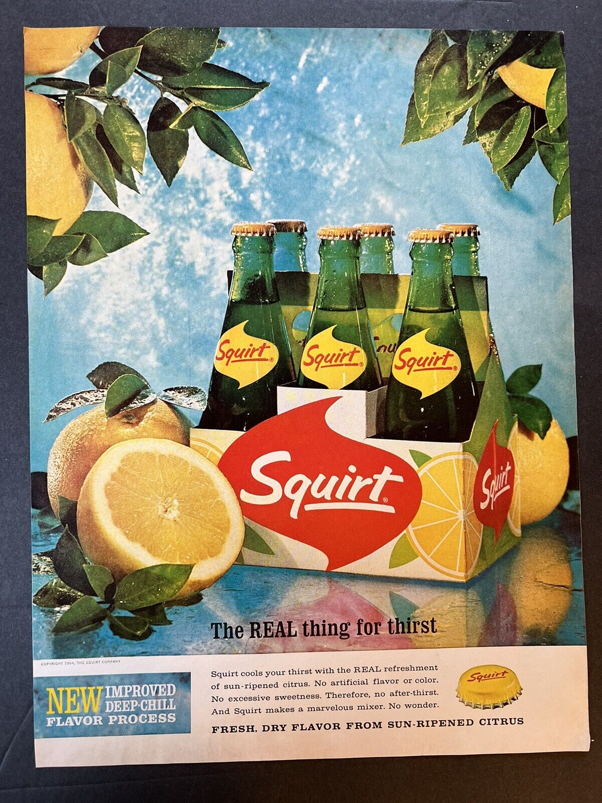Vtg 1960s Ad Squirt Sun-Ripened Citrus Drink, The Real Thing for Thirst