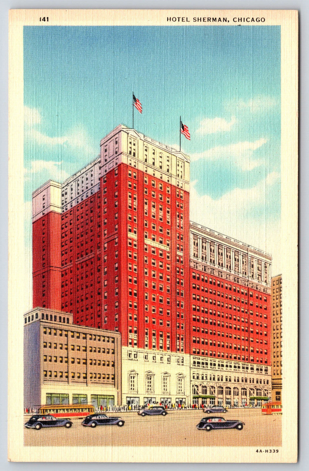 Chicago IL-Illinois, The Hotel Sherman Building Exterior, Vintage Linen Postcard