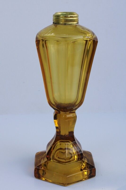 antique amber glass oil lamp Boston & Sandwich glass 1800s vintage flint glass