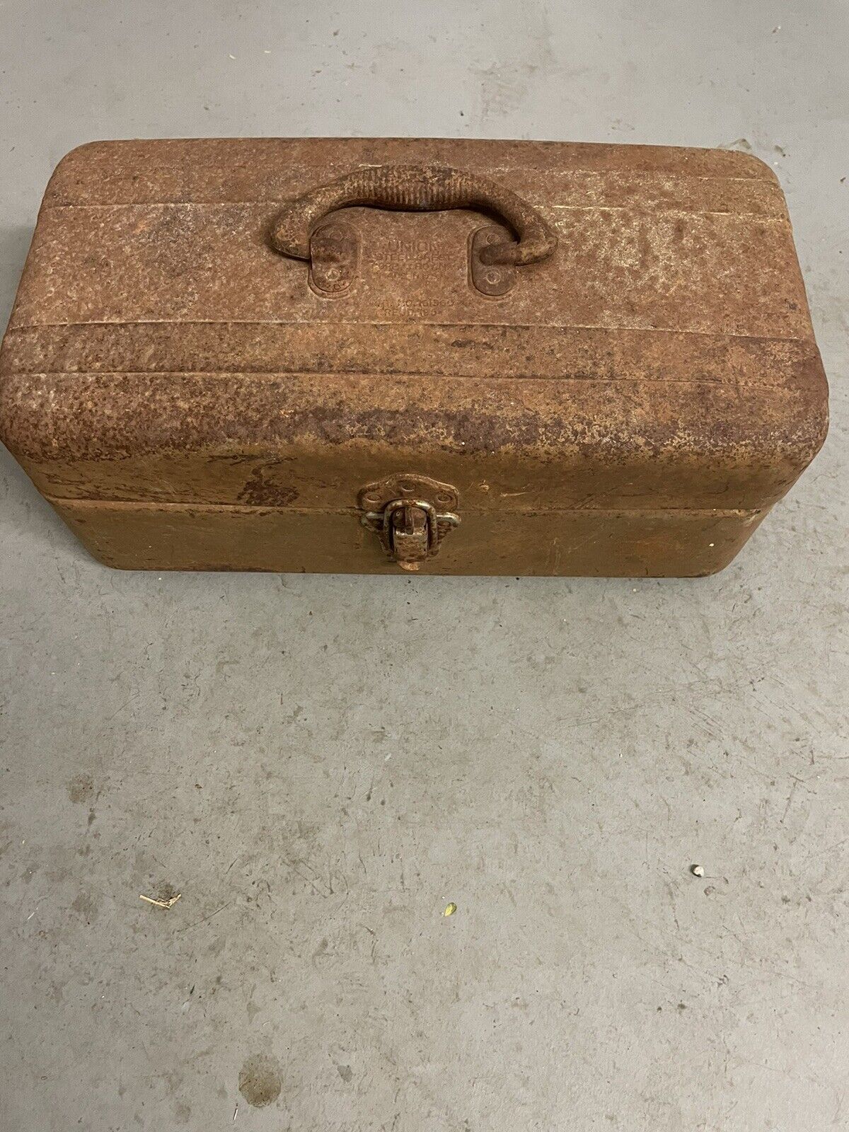 Rare Original Paint Old Antique Metal Fishing Tackle Box Union Steel Chest USA