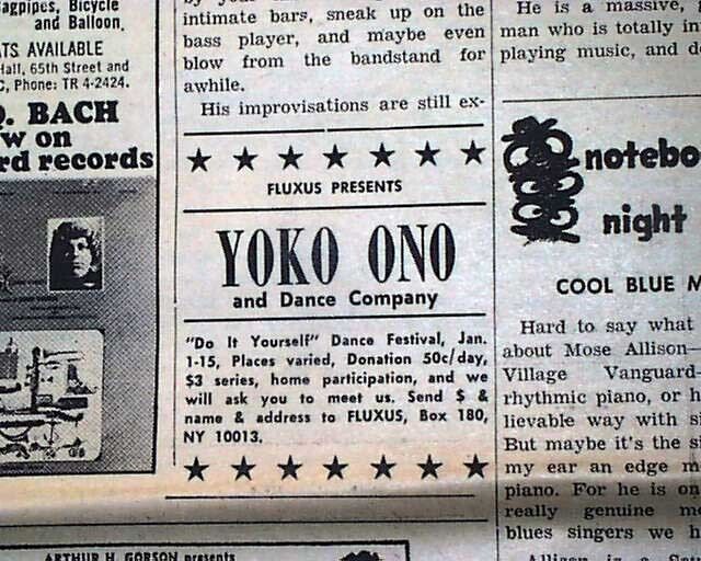 Obscure YOKO ONO & Dance Co. Fluxus Experiment Art Ad 1965 Greenwich Village