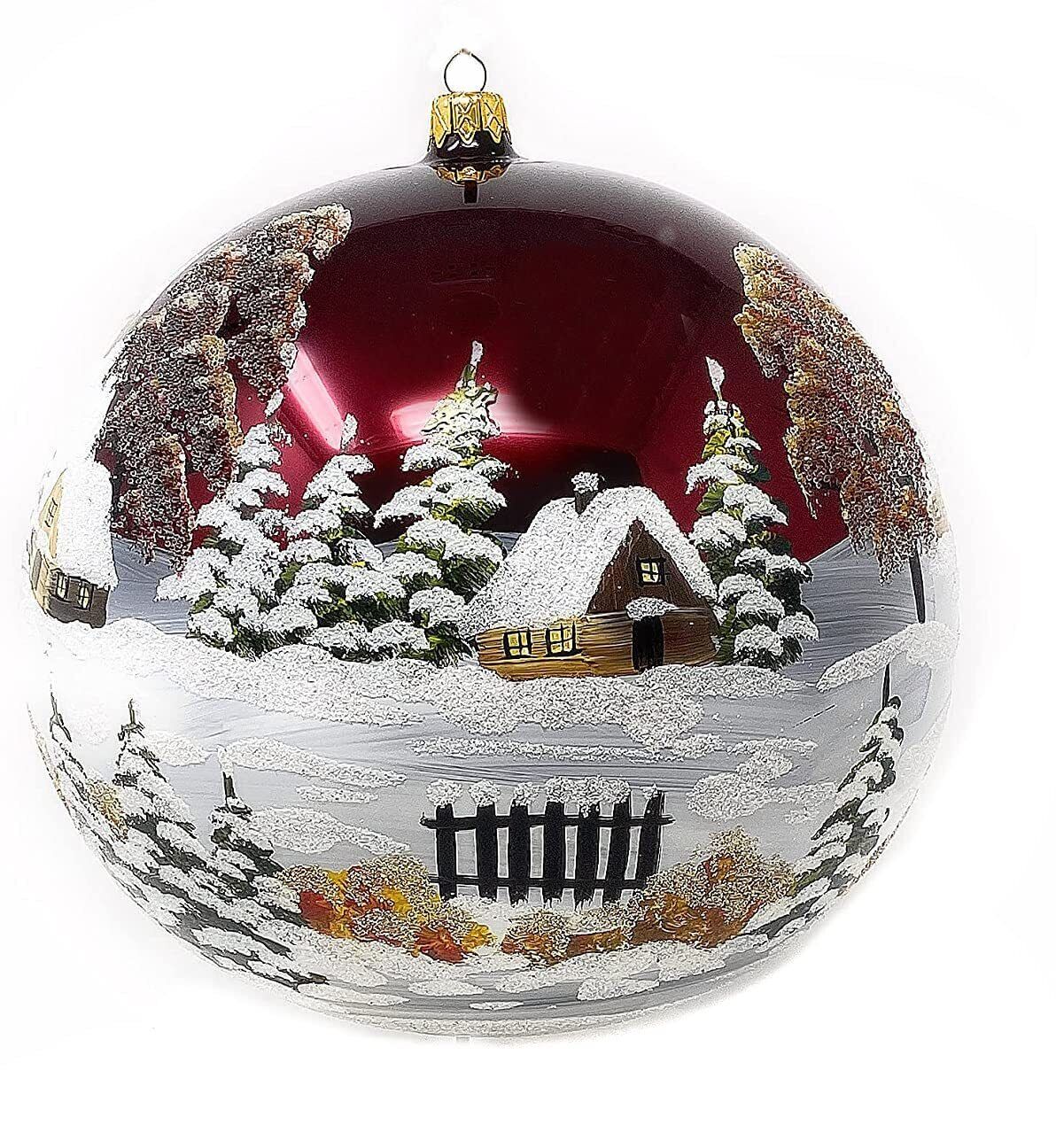 Polish Gallery Christmas Ornament Countryside Landscape Large Blown Glass Bal...