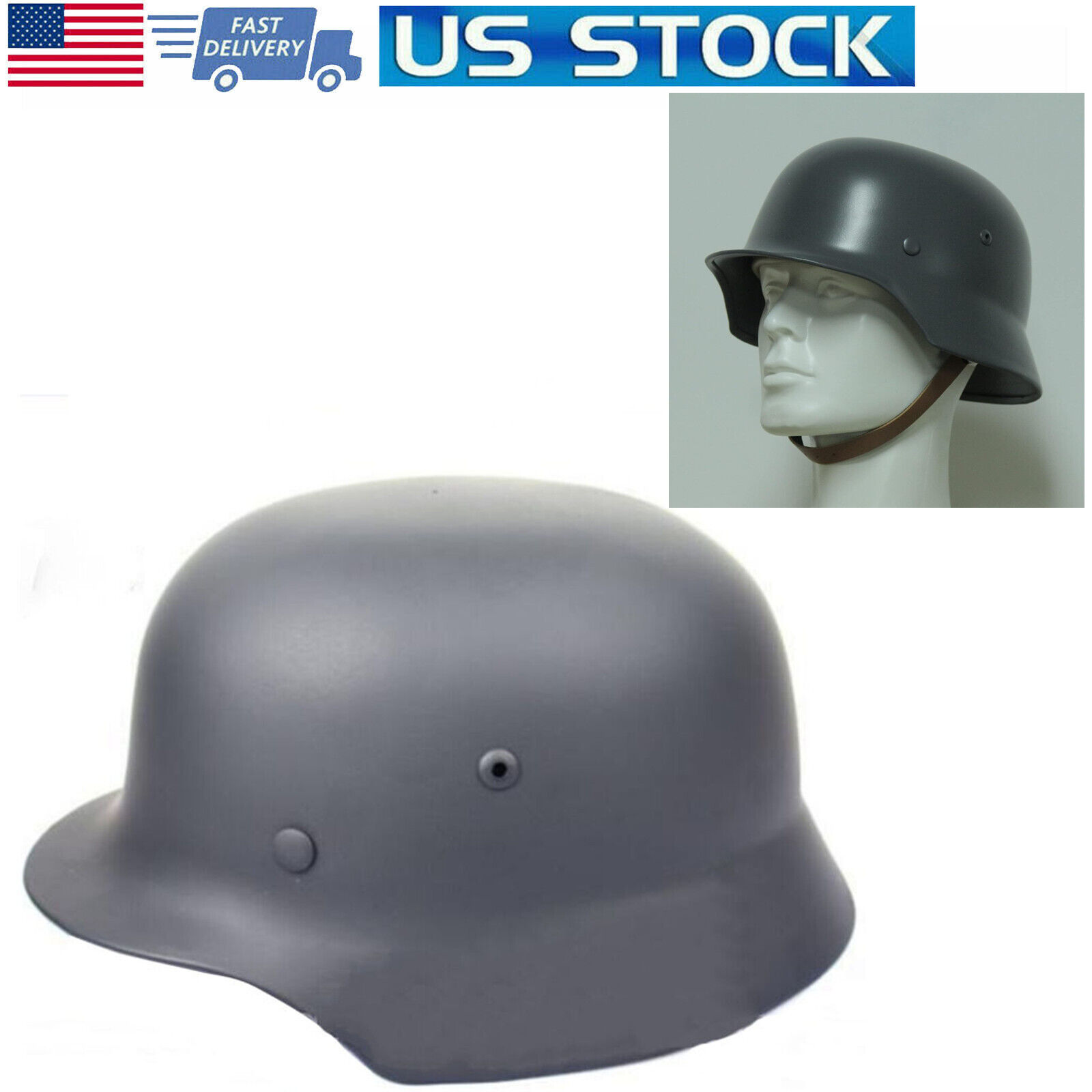 M35 Steel Helmet W/ Leather Liner WWII German Elite Wh Army Masquerade Grey