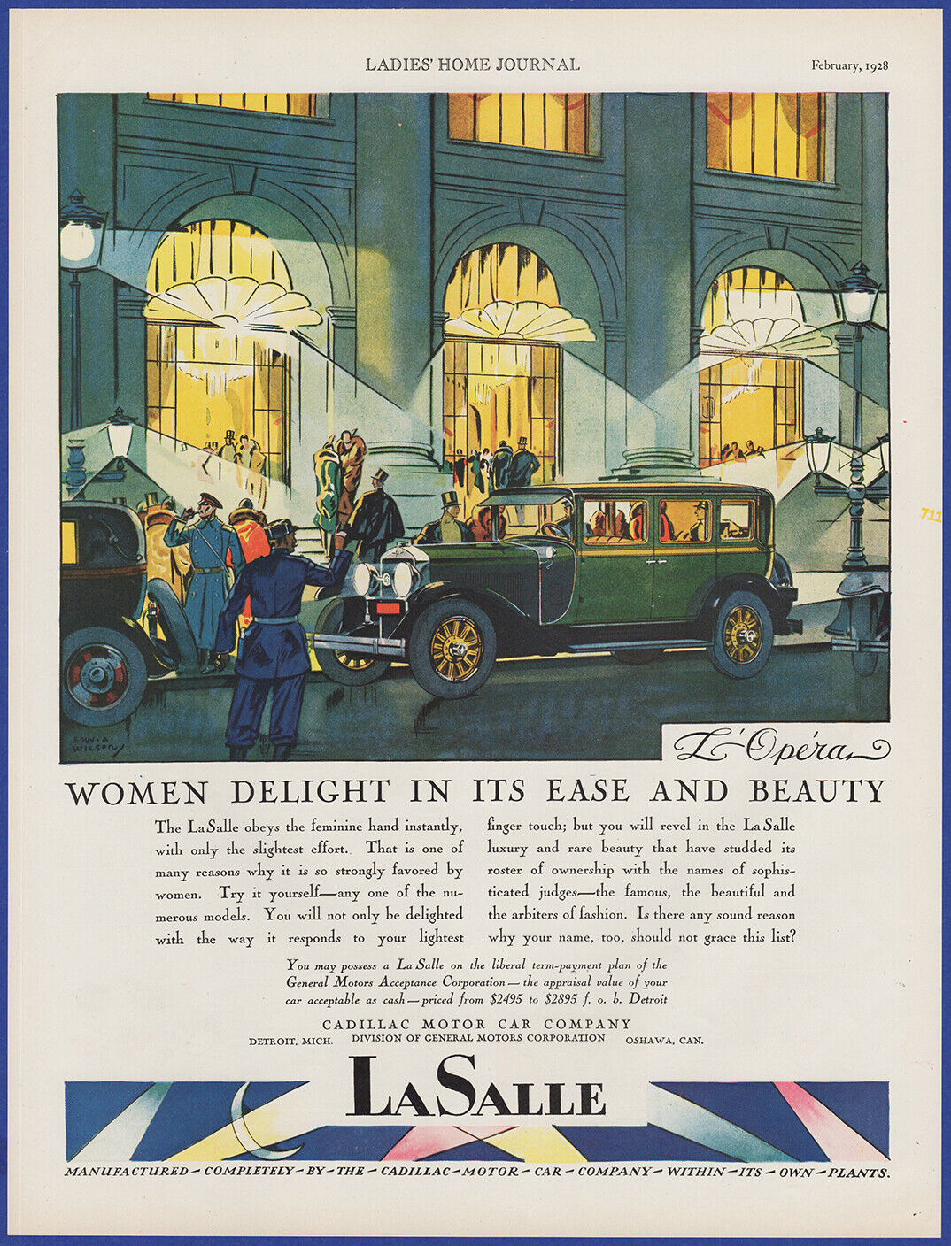 Vintage 1928 LASALLE Cadillac Luxury Automobile Car Edward A Wilson Art Print Ad