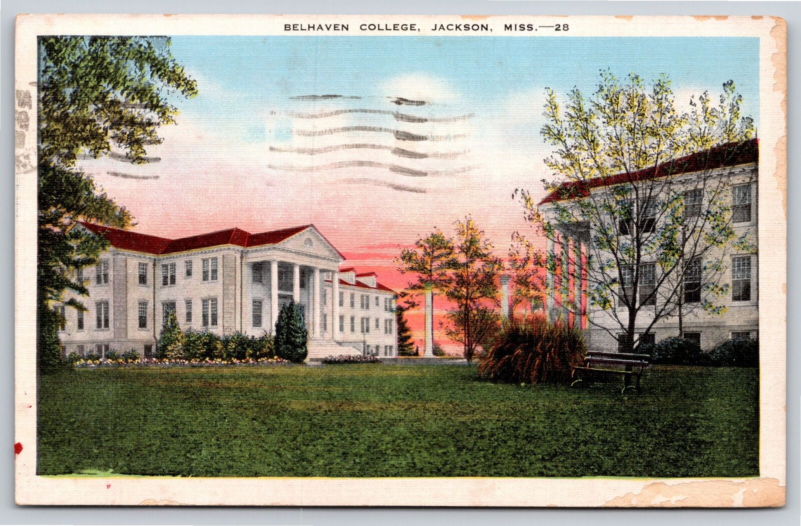 Jackson Mississippi~Belhaven College From Lawn~Vintage Linen Postcard