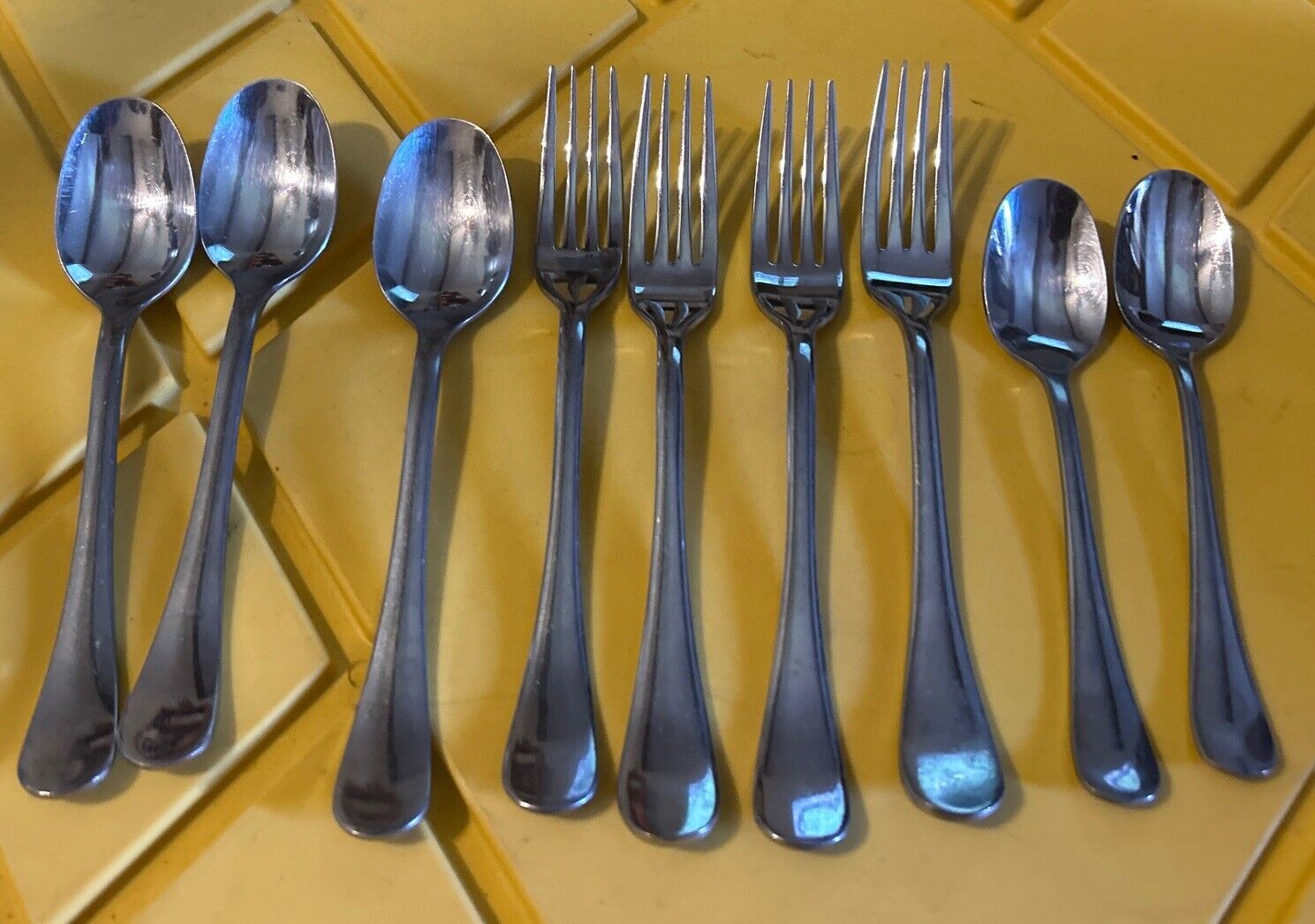 9 Pc Ginkgo Varberg Bergen Stainless 18/10 Mixed Flatware Lot Glossy