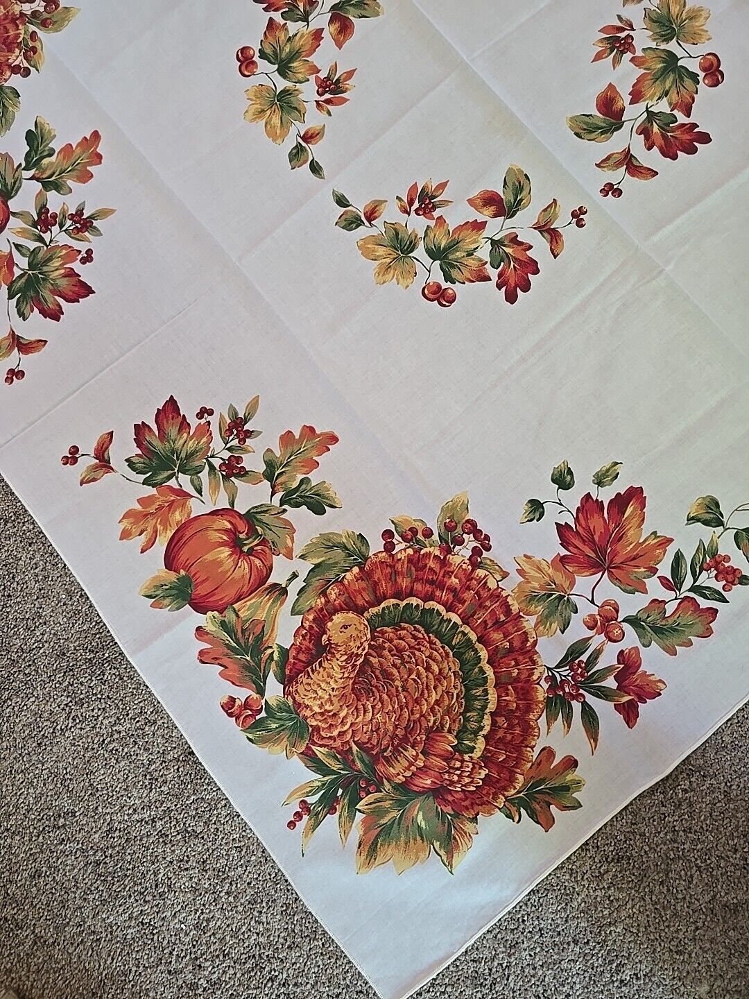 2 Vtg Tablecloth Cream w/ Thanksgiving Turkey motif  50\