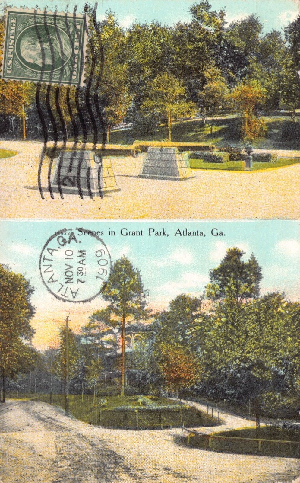 GA~GEORGIA~ATLANTA~SCENES IN GRANT PARK & FORT WALKER~CIVIL WAR CANNONS~M.1909