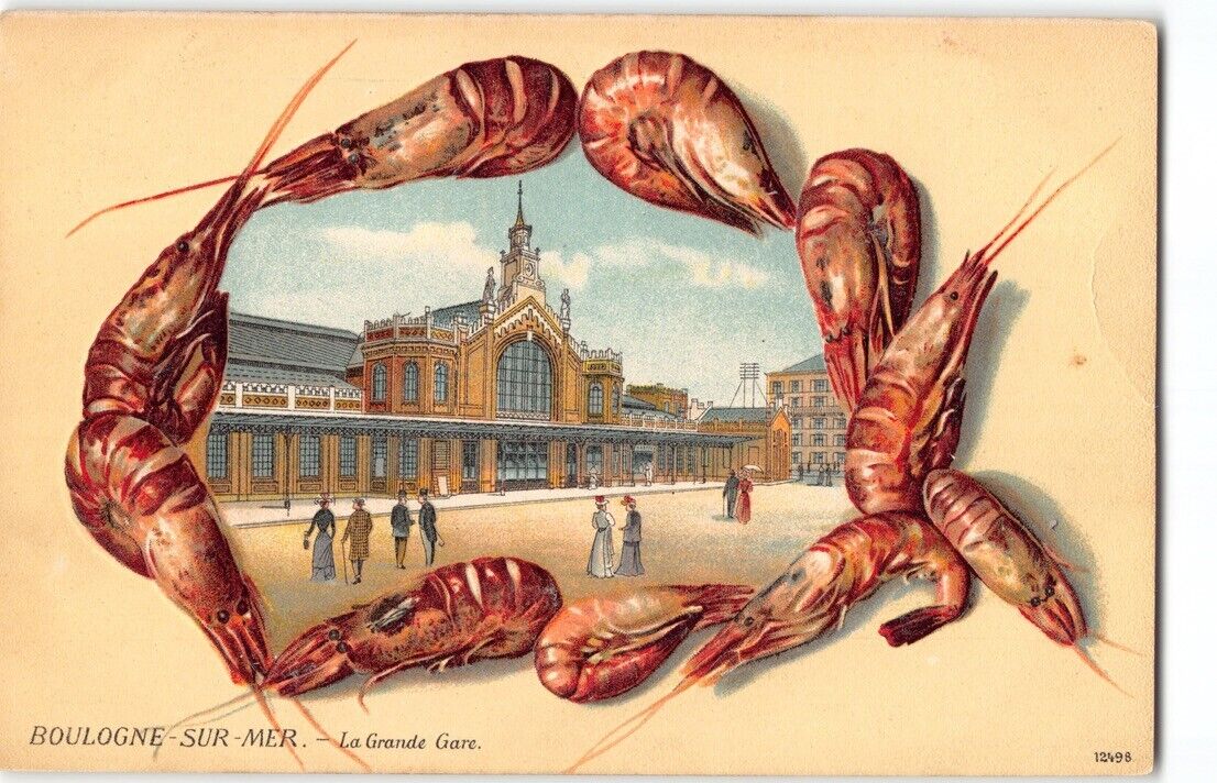 Seashell Souvenir~Boulogne Sur Mer Railroad Railway Station France Postcard -N6