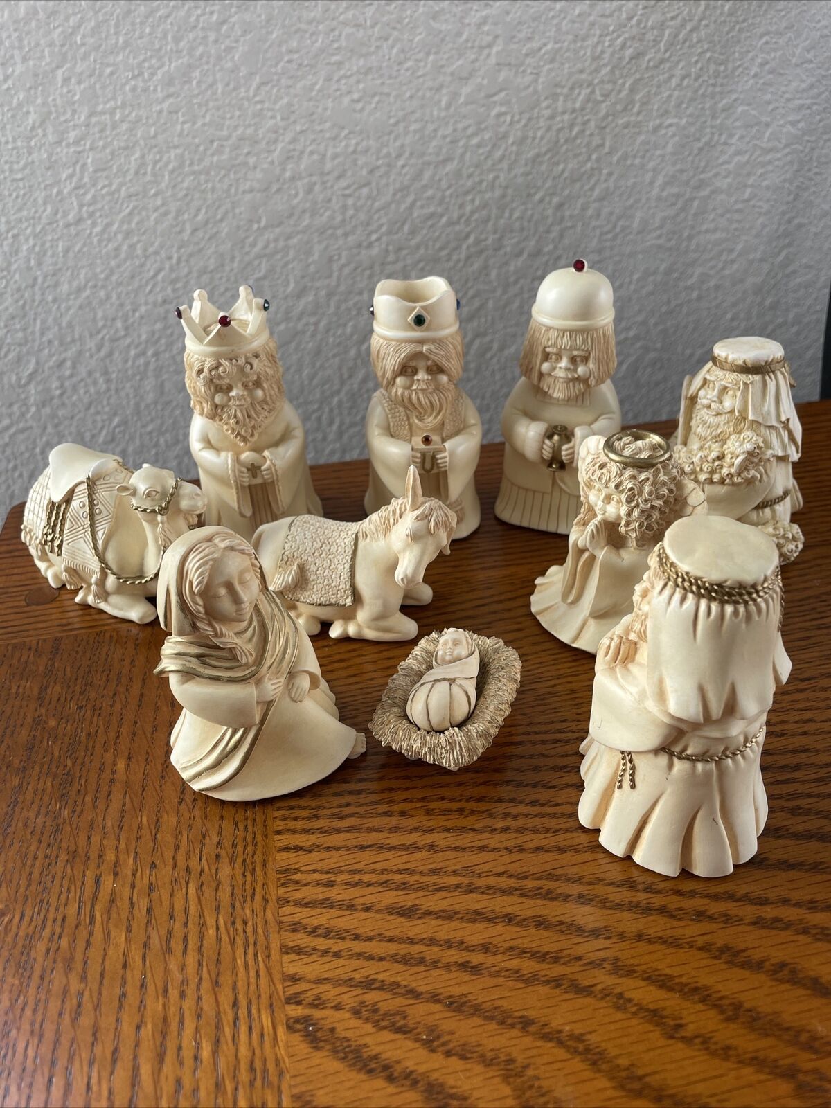 10 Pc Nativity Set Ivory Color Resin Figures by Tidings of Love, artist Jane VTG
