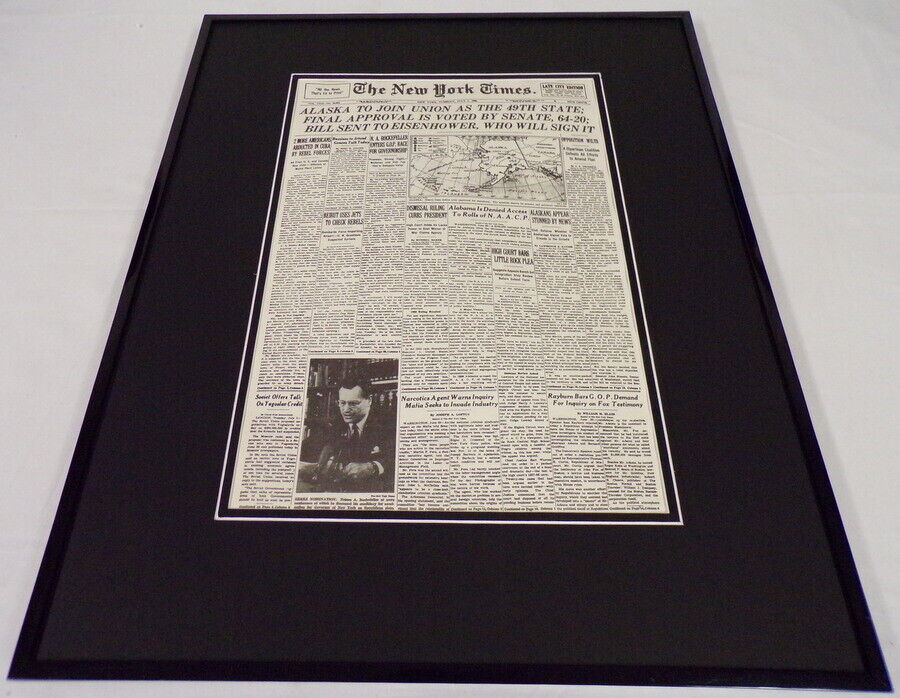 New York Times July 1 1958 Framed 16x20 Front Page Poster Alaska Joins USA