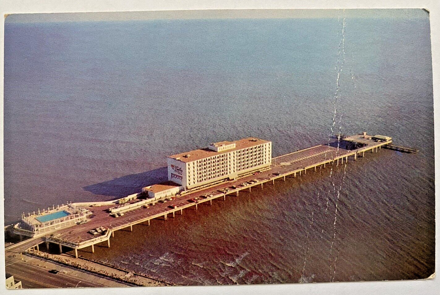 Flagship Hotel Over Gulf Of Mexico Galveston Texas TX Aerial View VTG Postcard