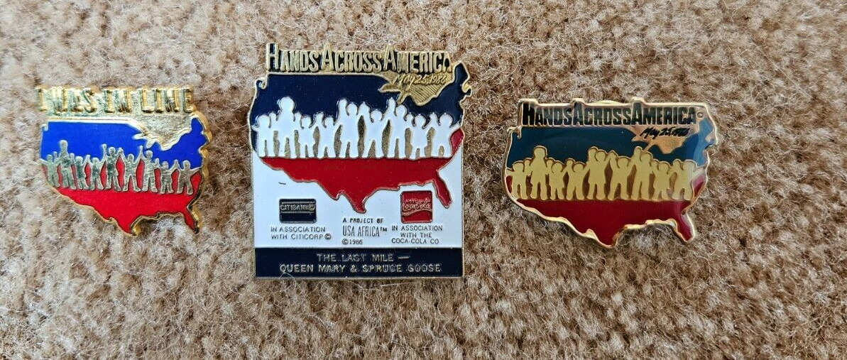 Lot of 3 Hands Across America May 25 1986 pins pin - rare \