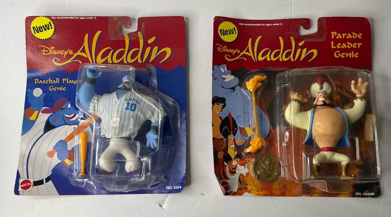 Lot Of 2 Mattel Disney Aladdin Toys Parade Leader / Baseball Player Genie Sealed