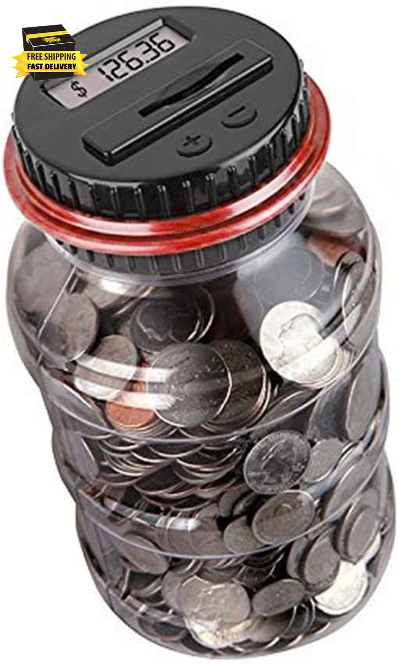 Coin Piggy Bank Saving Jar, Digital Coin Counter with LCD Display Large Capacity