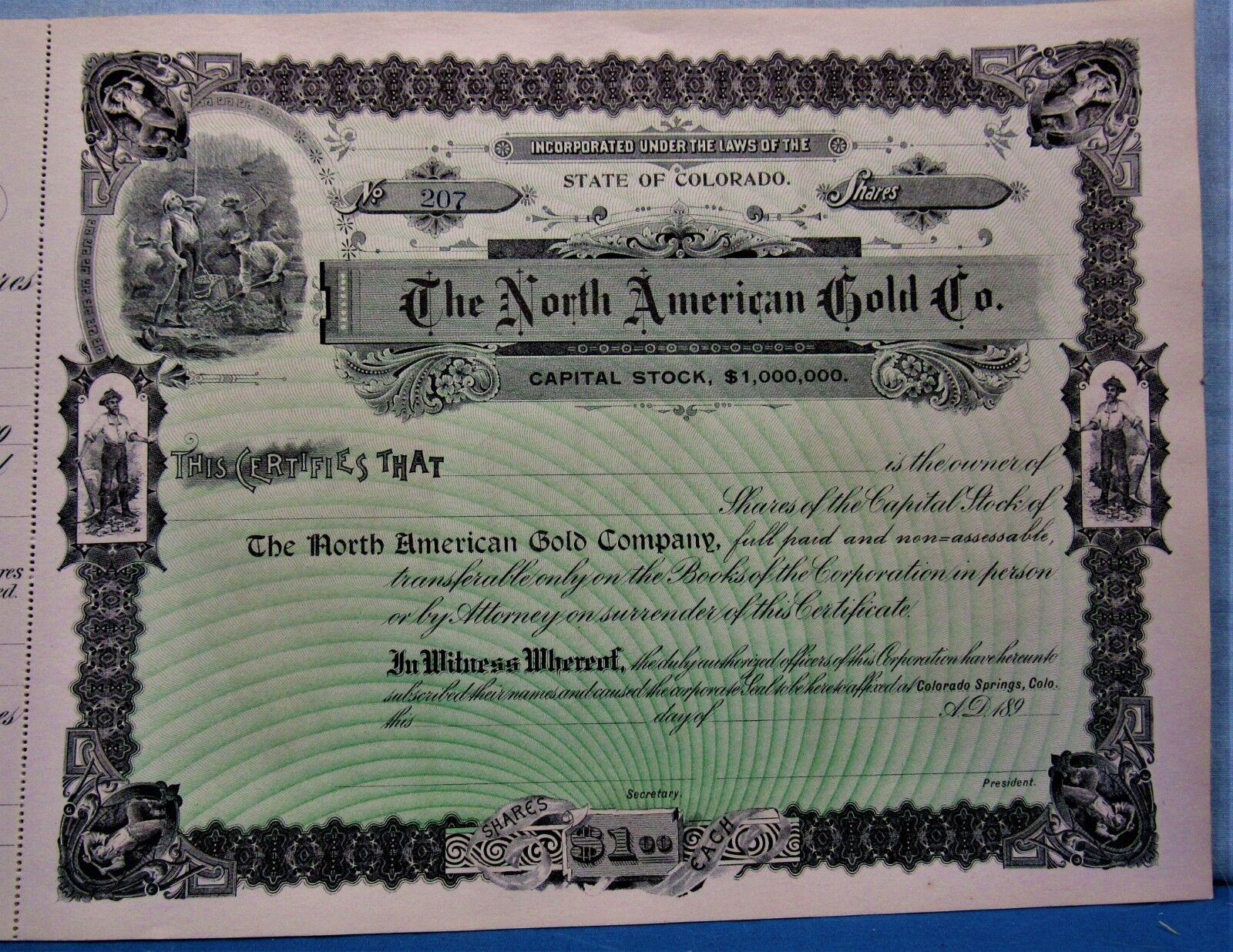 1890’s Gold Mine Stock Certificate ~ Elegant Vignettes