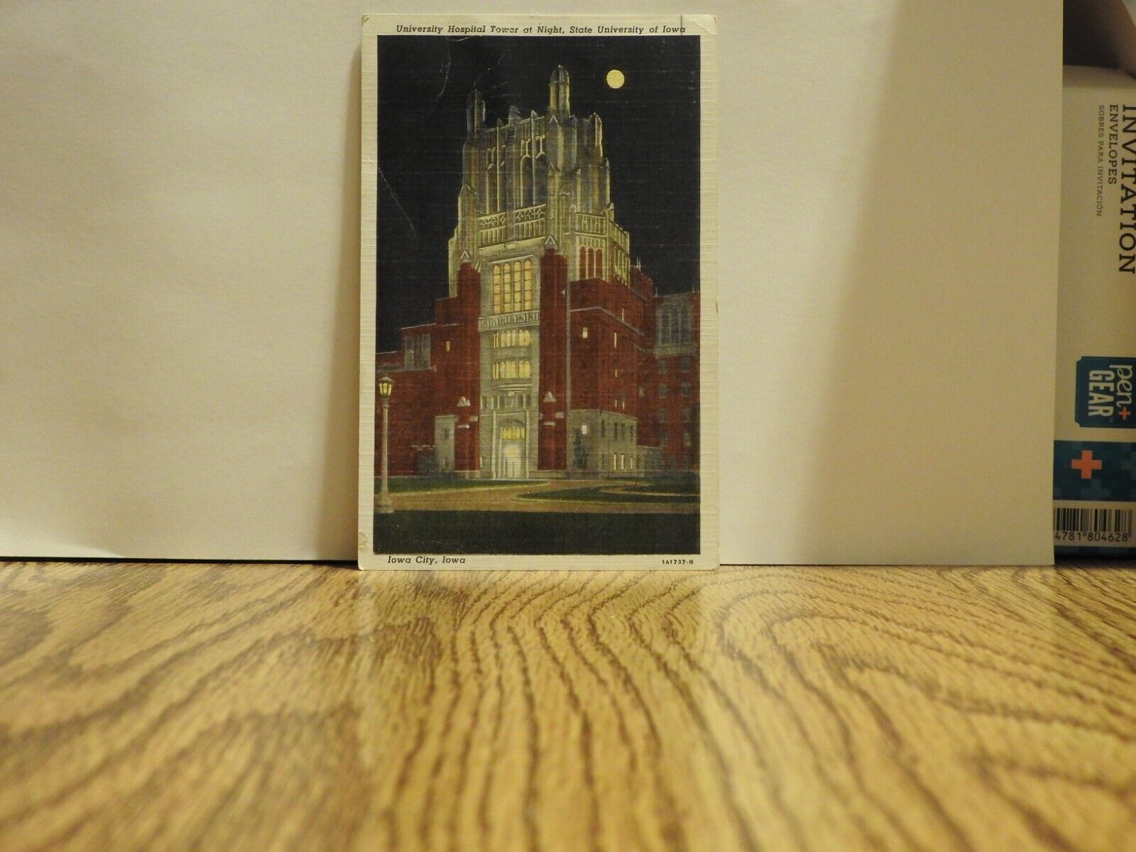 University Hospital Tower Iowa City, Iowa Night Linen Postcard Posted 1941
