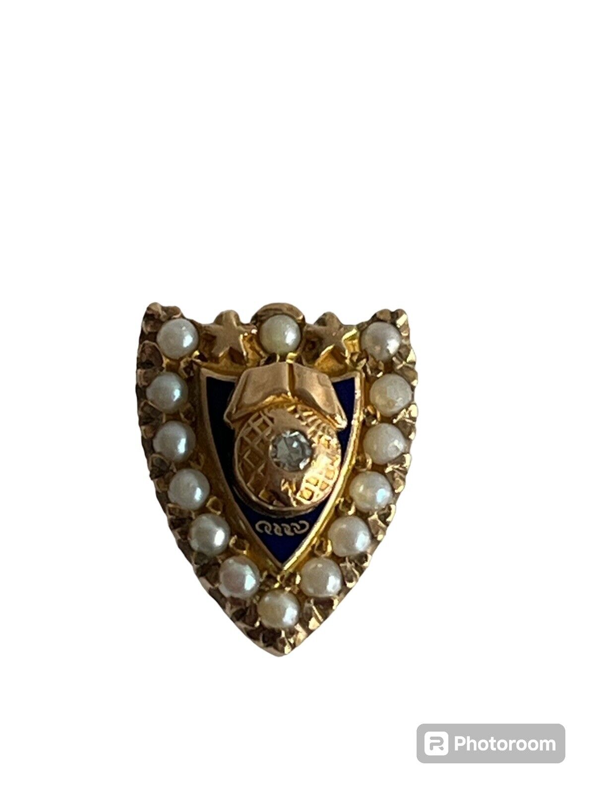 Vintage 10K Solid Yellow Gold Pearl and Diamond Fraternity Pin Fellowship Guild