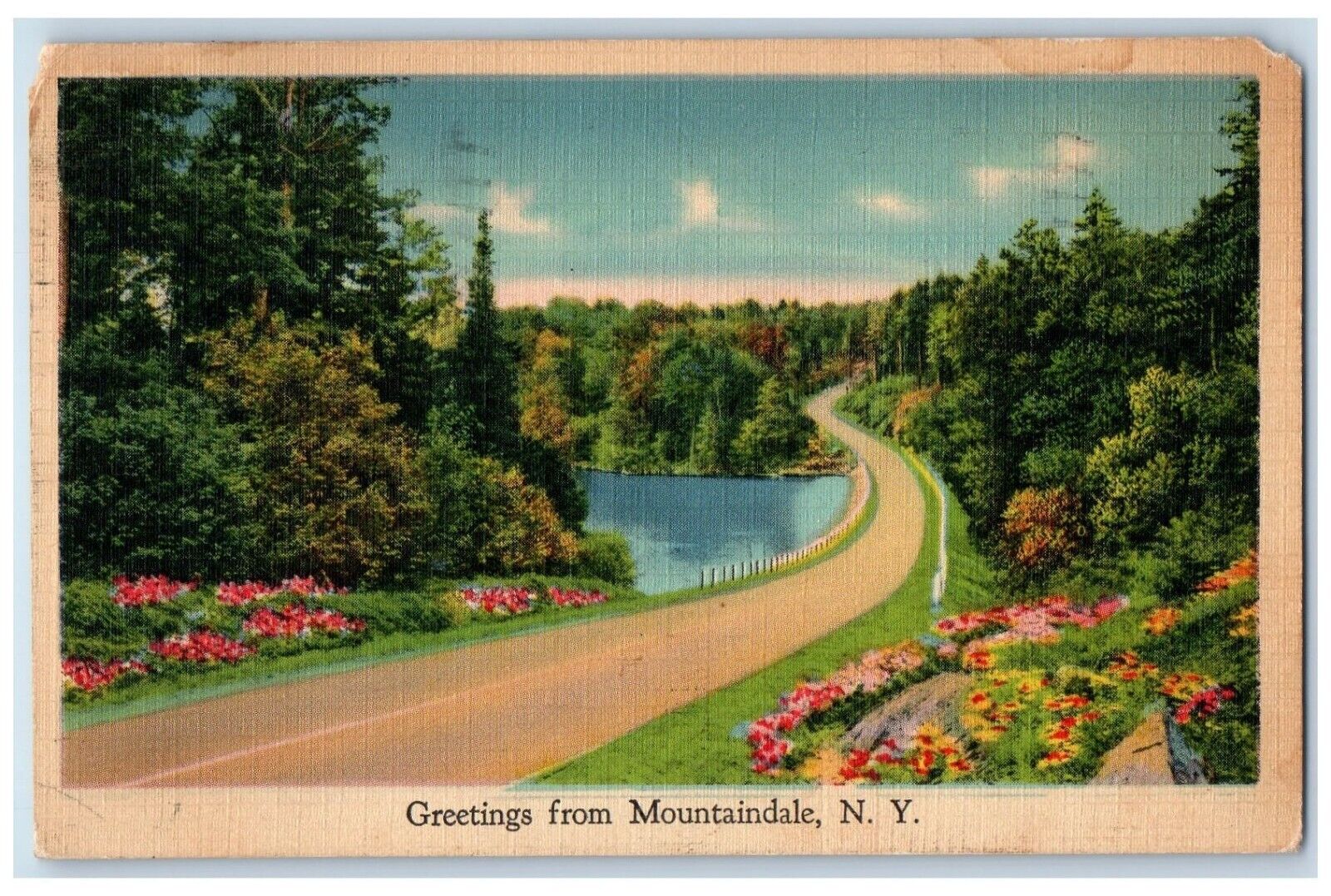 1939 Greetings From Mountaindale New York NY, Curve Road River View Postcard
