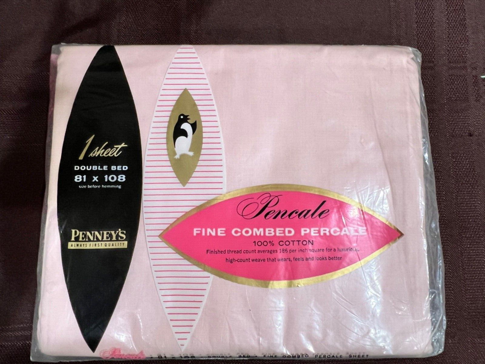 Vintage PENNEY\'S Double Sheet 100% COTTON Percale  81 x 108 PINK  NOS