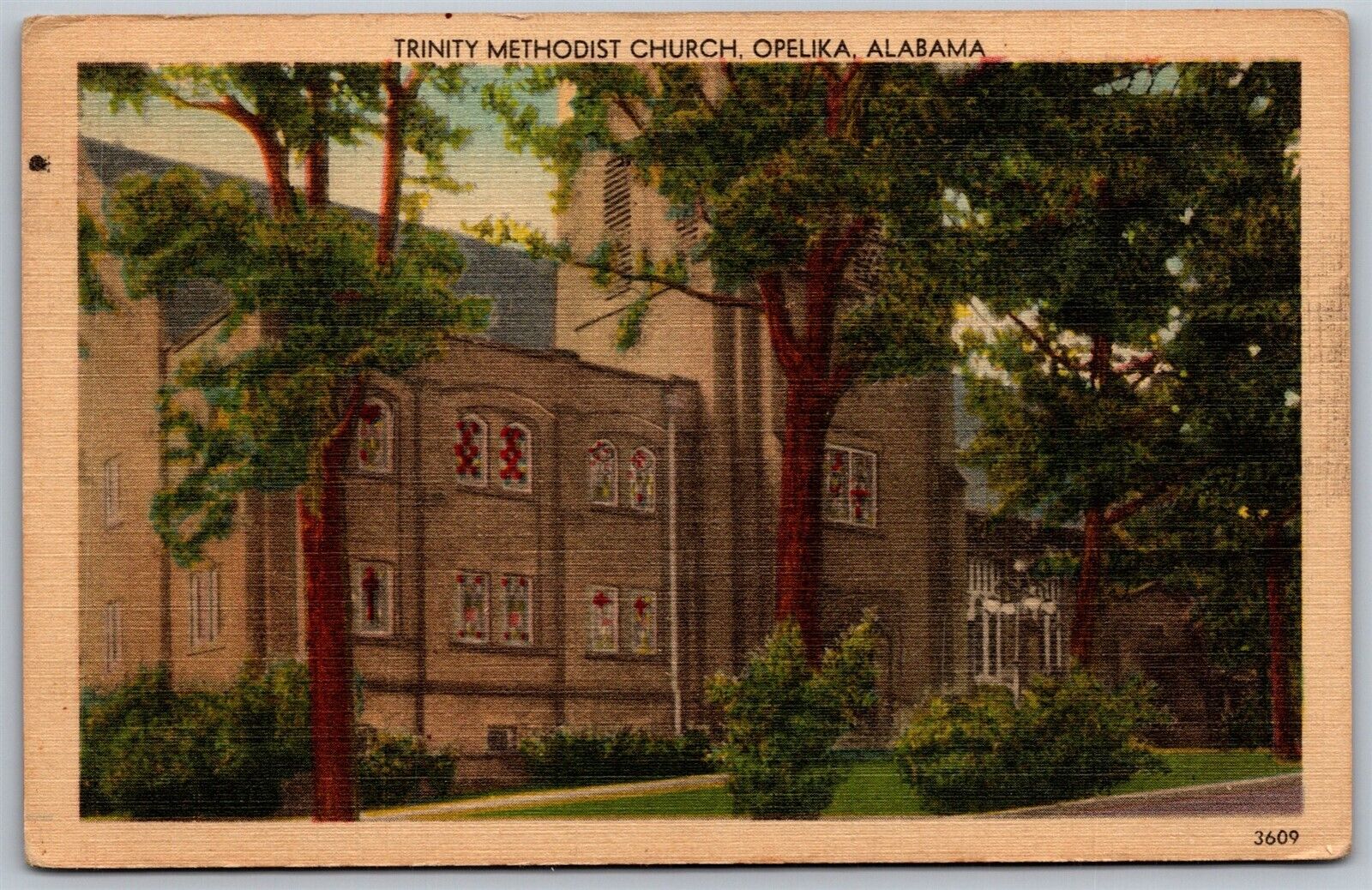 Vtg Opelika Alabama AL Trinity Methodist Church 1940s View Linen Postcard