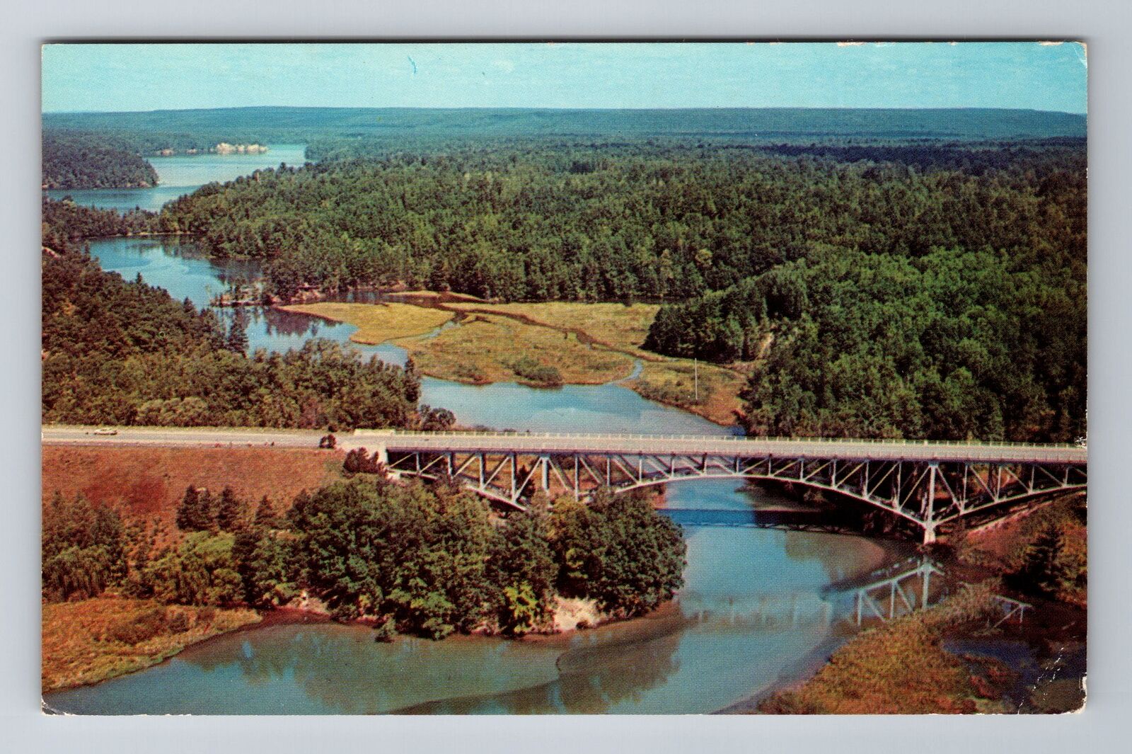 Wellston MI-Michigan, Cooley Bridge, Pine River, Vintage Souvenir Postcard