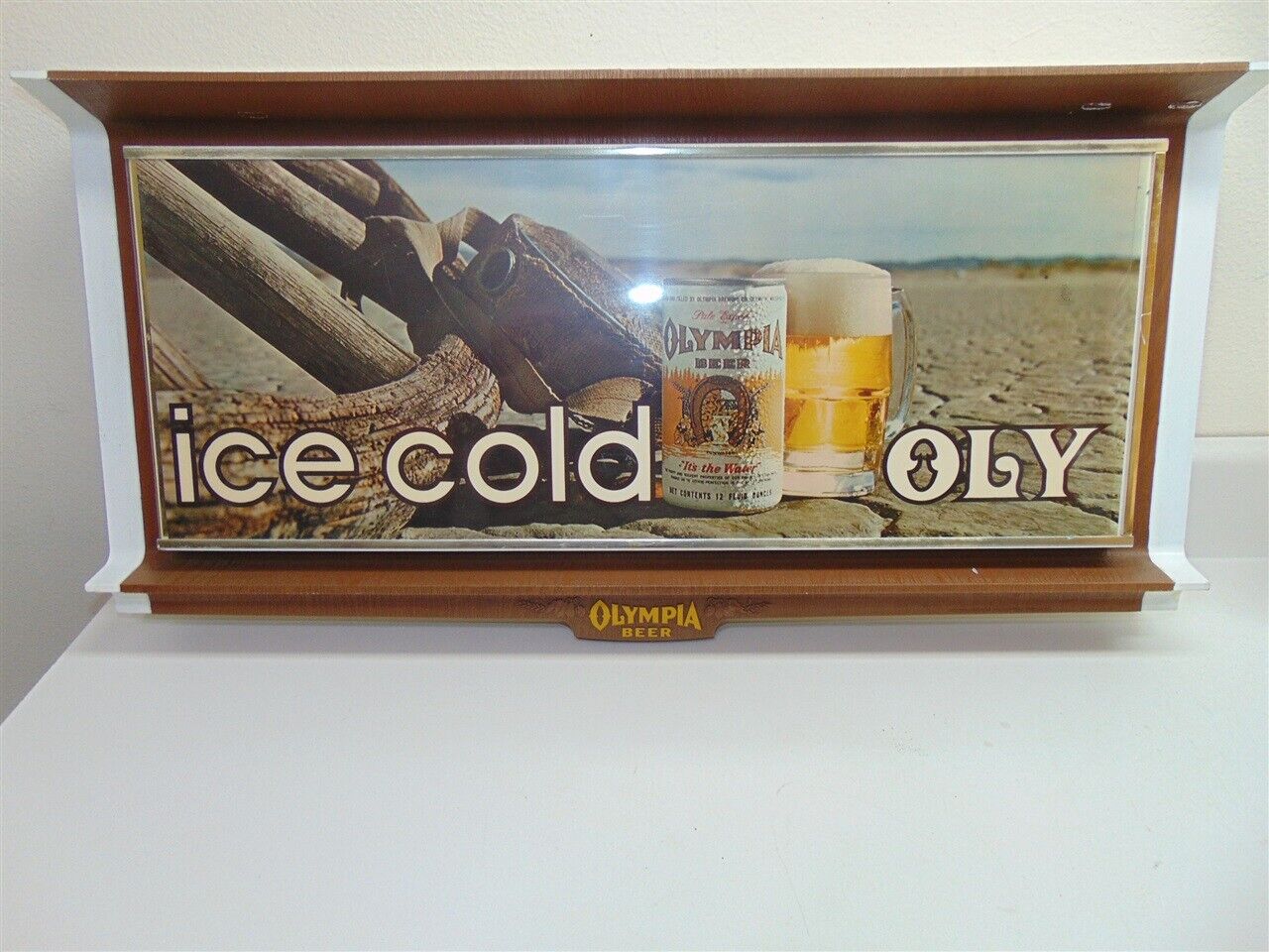 Vintage Olympia Beer Photo screened image-\'ice cold Oly\' Beer Sign-Plastic-good