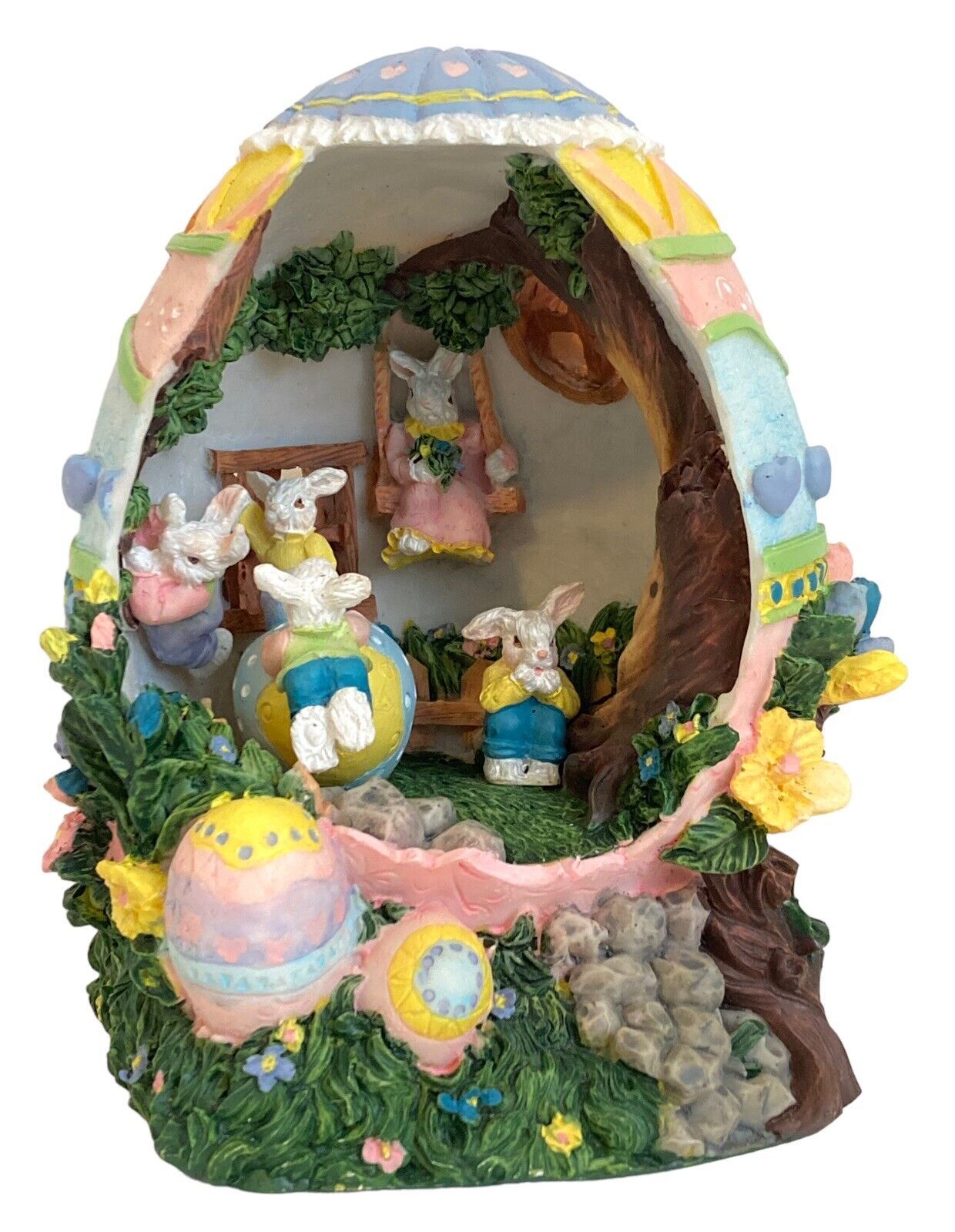 Resin Easter Egg Bunny House Bunny Family Vintage Easter Spring Decor