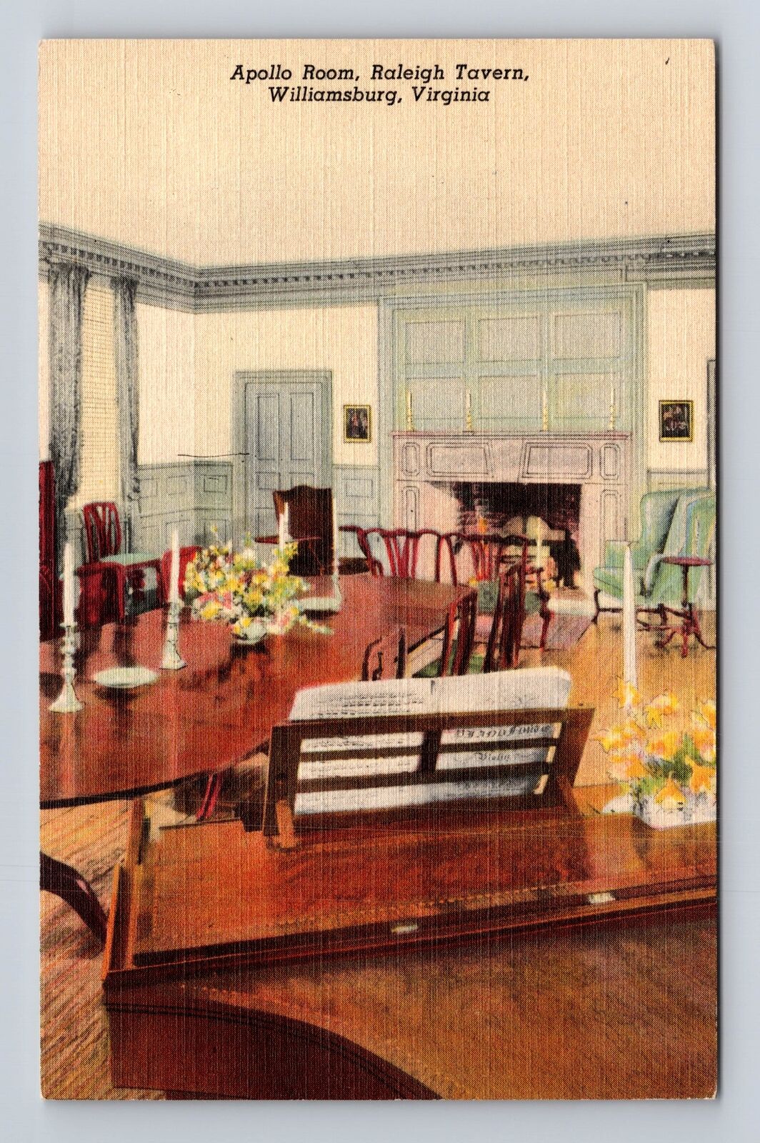 Williamsburg VA-Virginia, Apollo Room, Raleigh Tavern, Vintage Souvenir Postcard