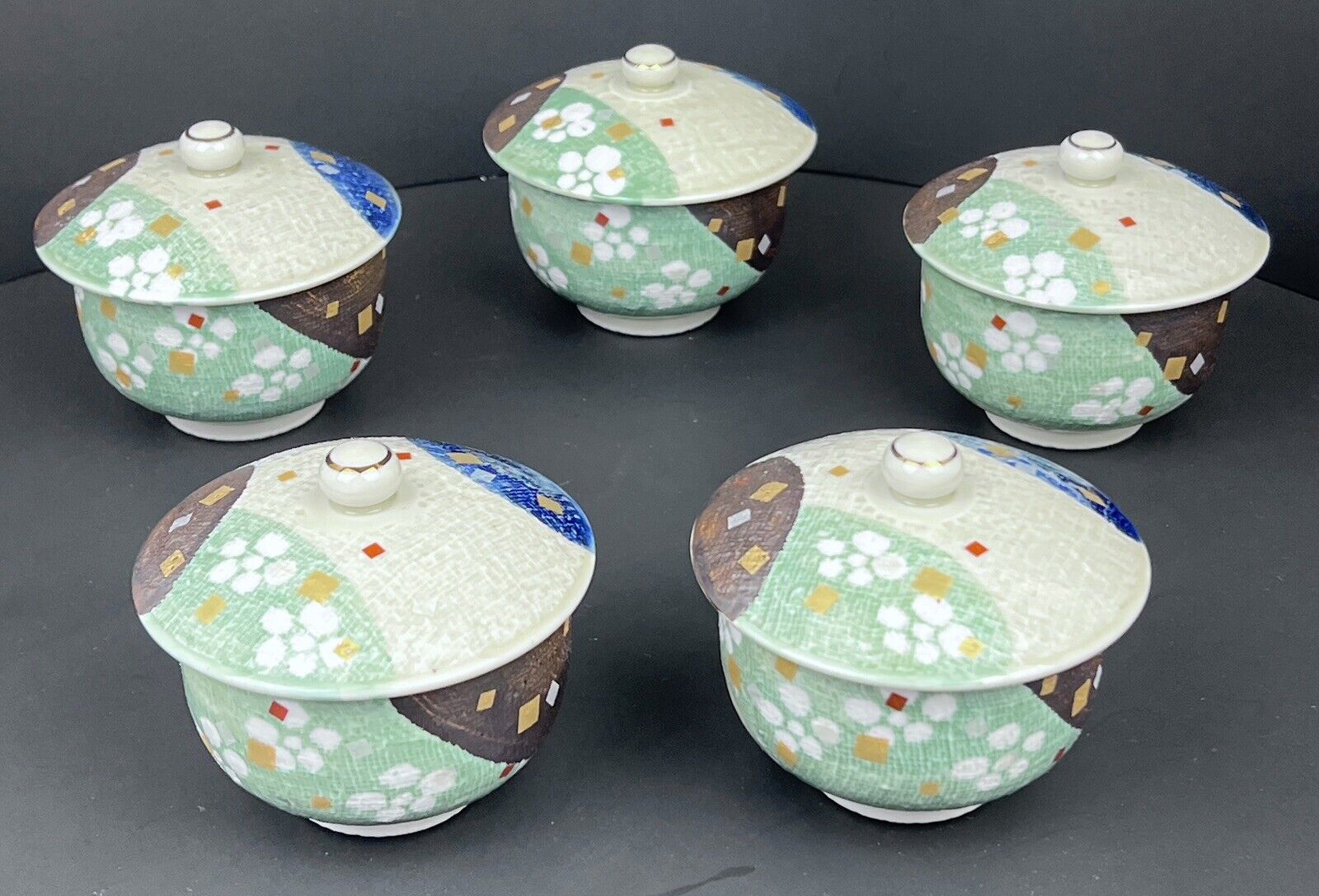 Set Of 5 Japanese Lidded Tea Cup Set Arita Ware Saga