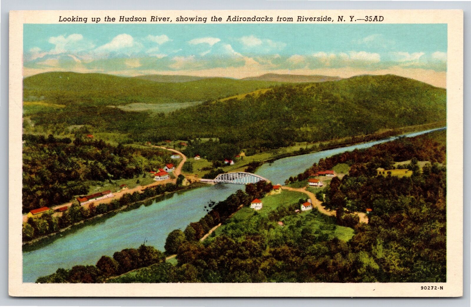 Riverside New York~Looking Up Hudson River & Adirondack Mtns~Vintage Postcard