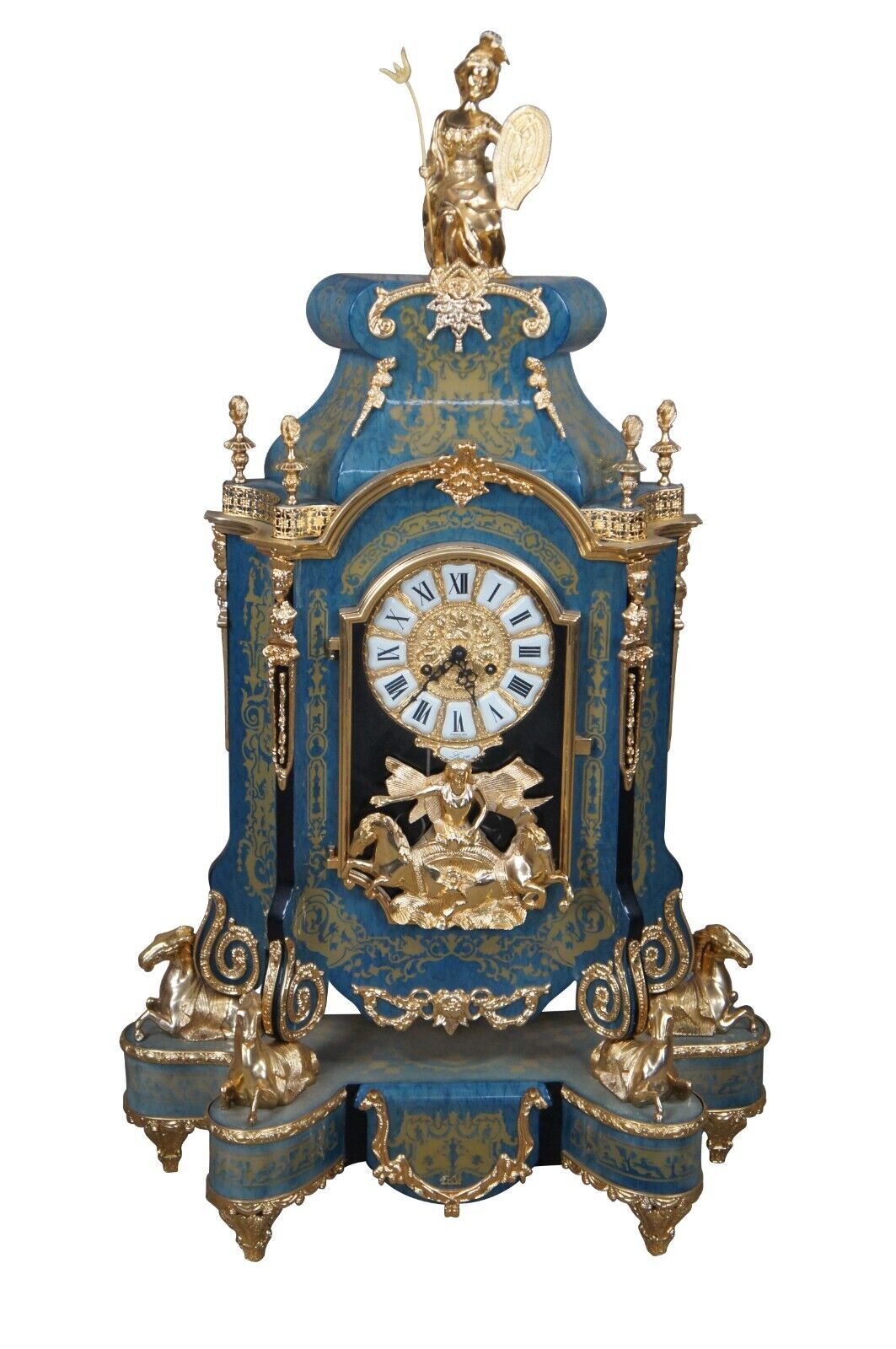Vintage Le Ore Italian Louis XIV Boulle Style MOP Marquetry Mantel Clock 41