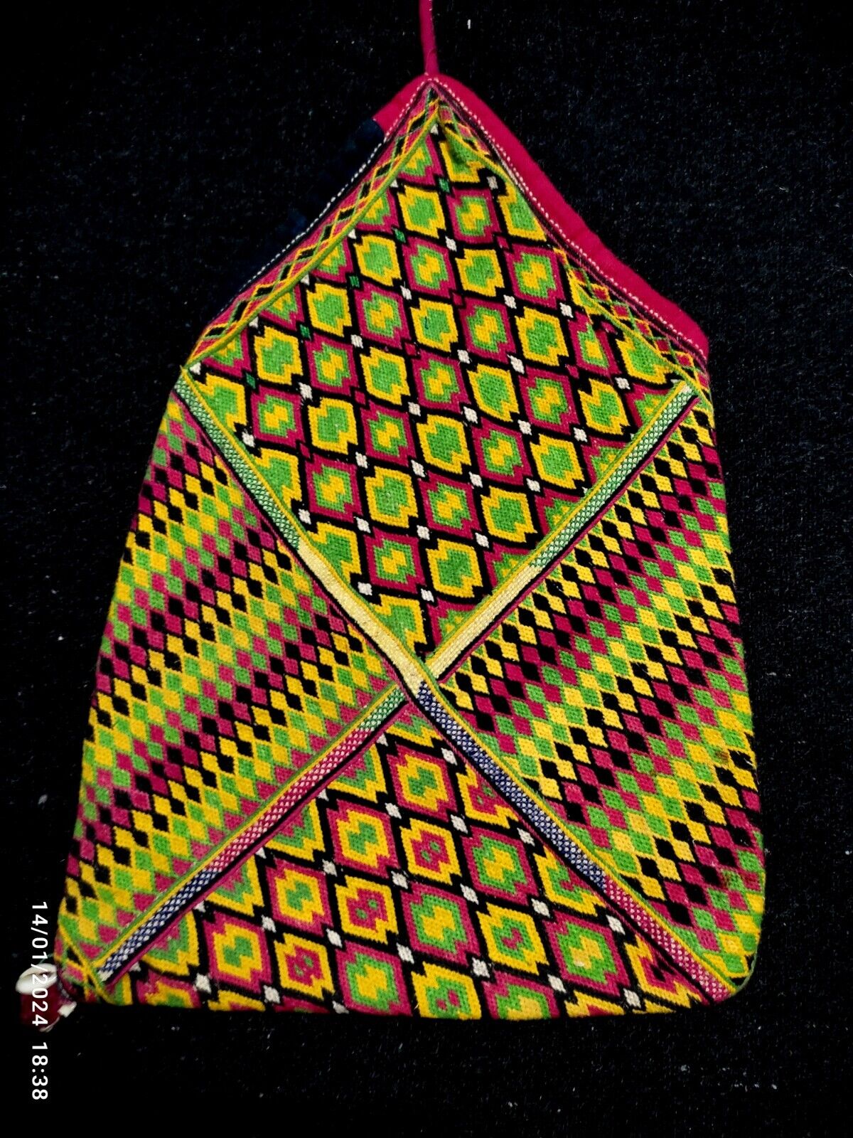 Indian antique ethnic vintage nomadic boho rare kuchi banjara embroidery bag 26