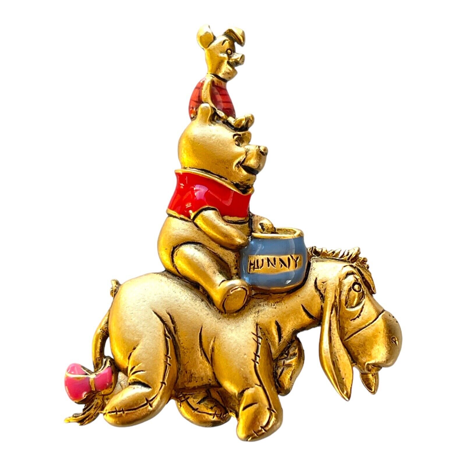 Vintage Disney Winnie The Pooh And Friends Brooch Pin Piglet Riding Eeyore