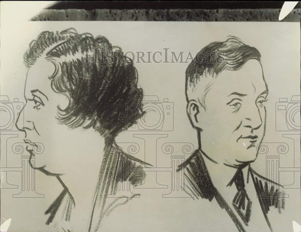 1927 Press Photo Drawing of Mrs. Artil McGough and Charles Dryer of Cincinnati