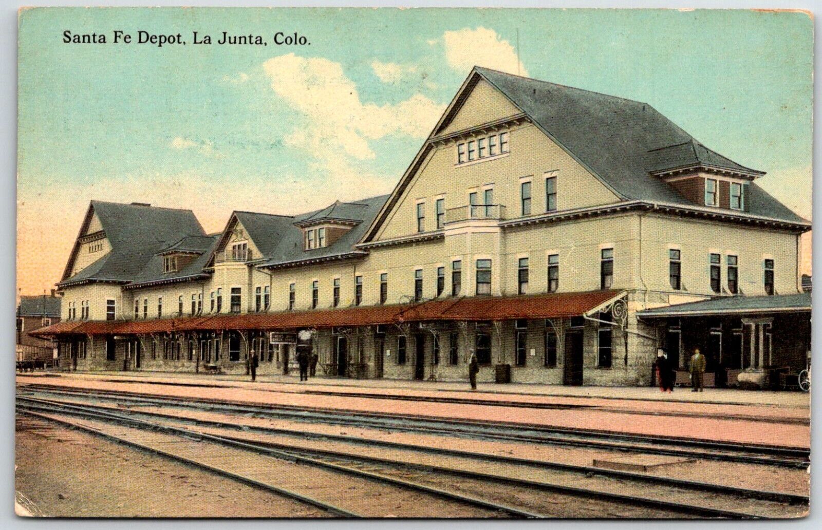 1914 La Junta CO Santa Fe Depot Otero County Colorado Antique Postcard