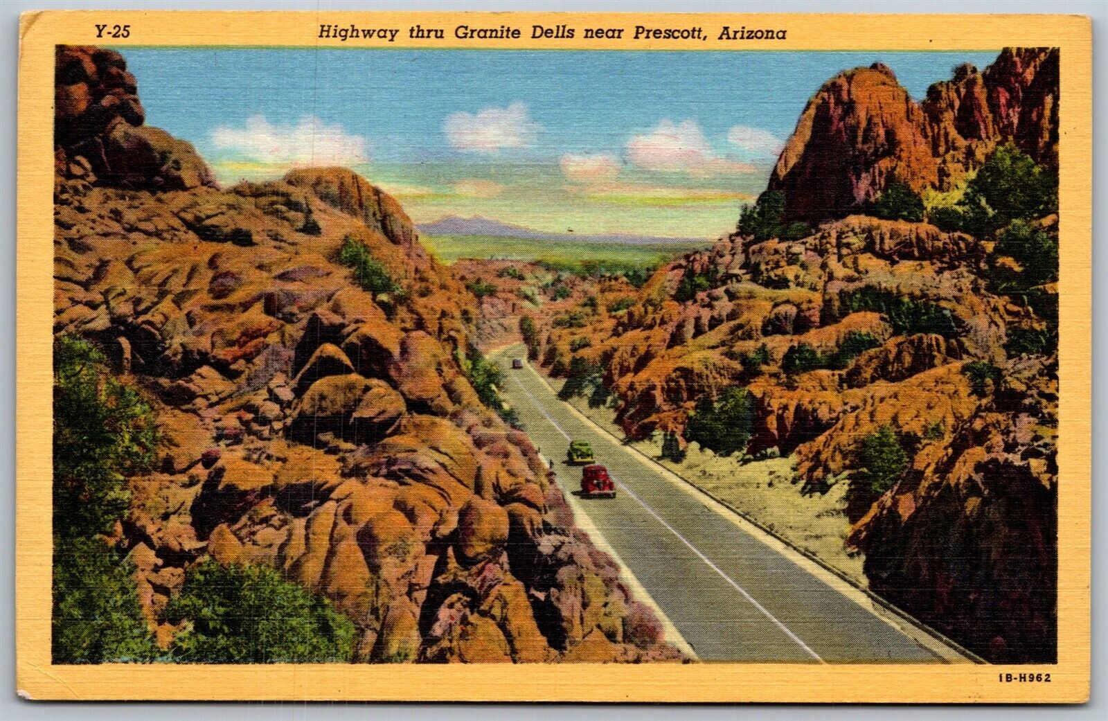 Vtg Prescott Arizona AZ Highway Thru Granite Dells 1940s Linen View Postcard