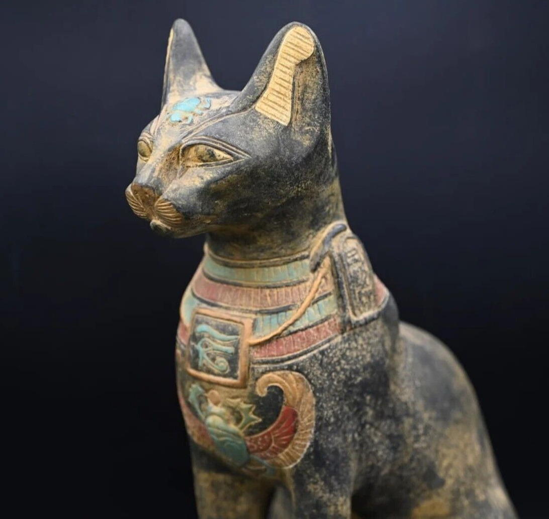 UNIQUE ANCIENT EGYPTIAN ANTIQUE Of Statue The Pharaonic Meek Cat Bastet Rare BC