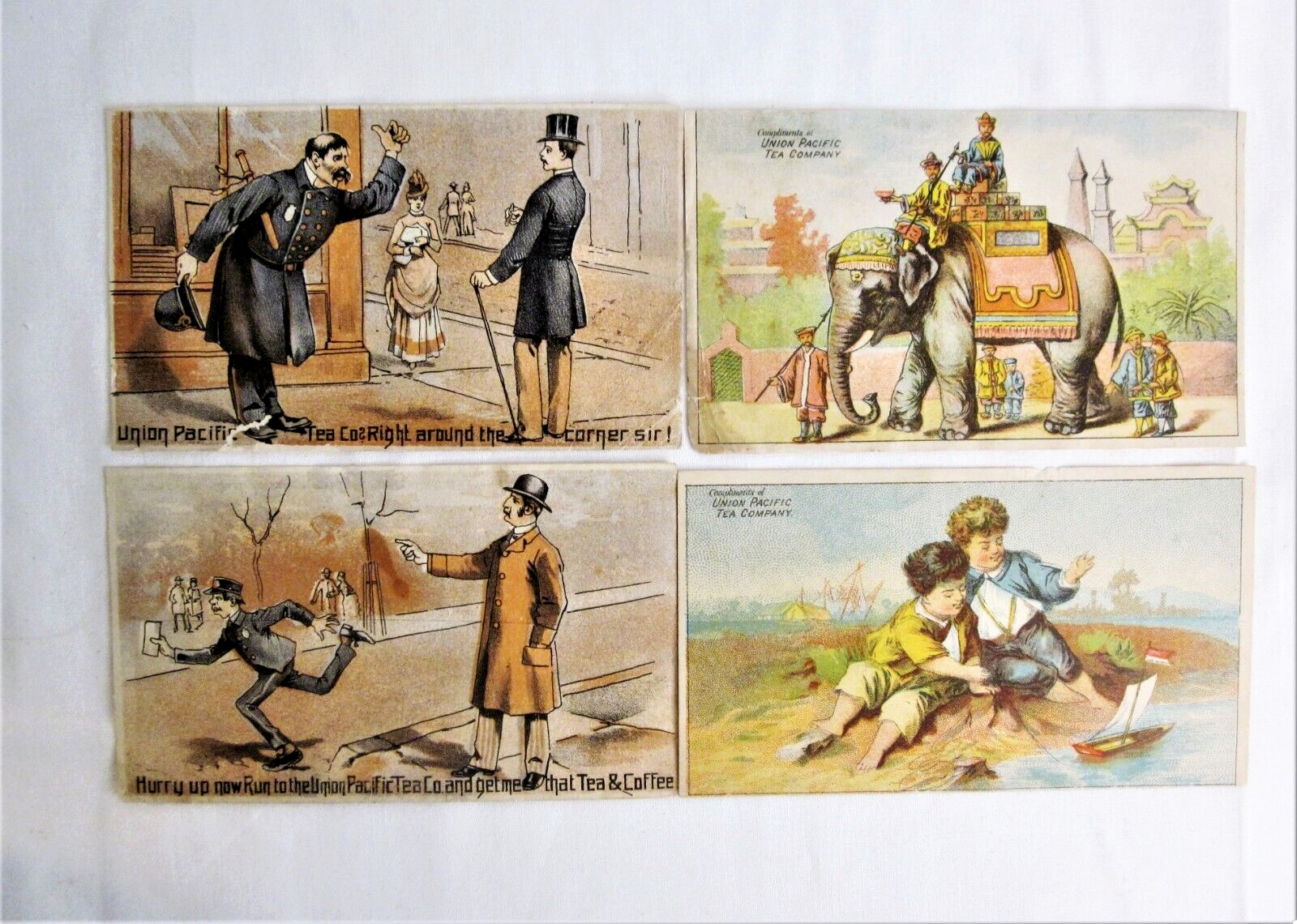 4 Antique Union Pacific Tea Co. Trade Cards