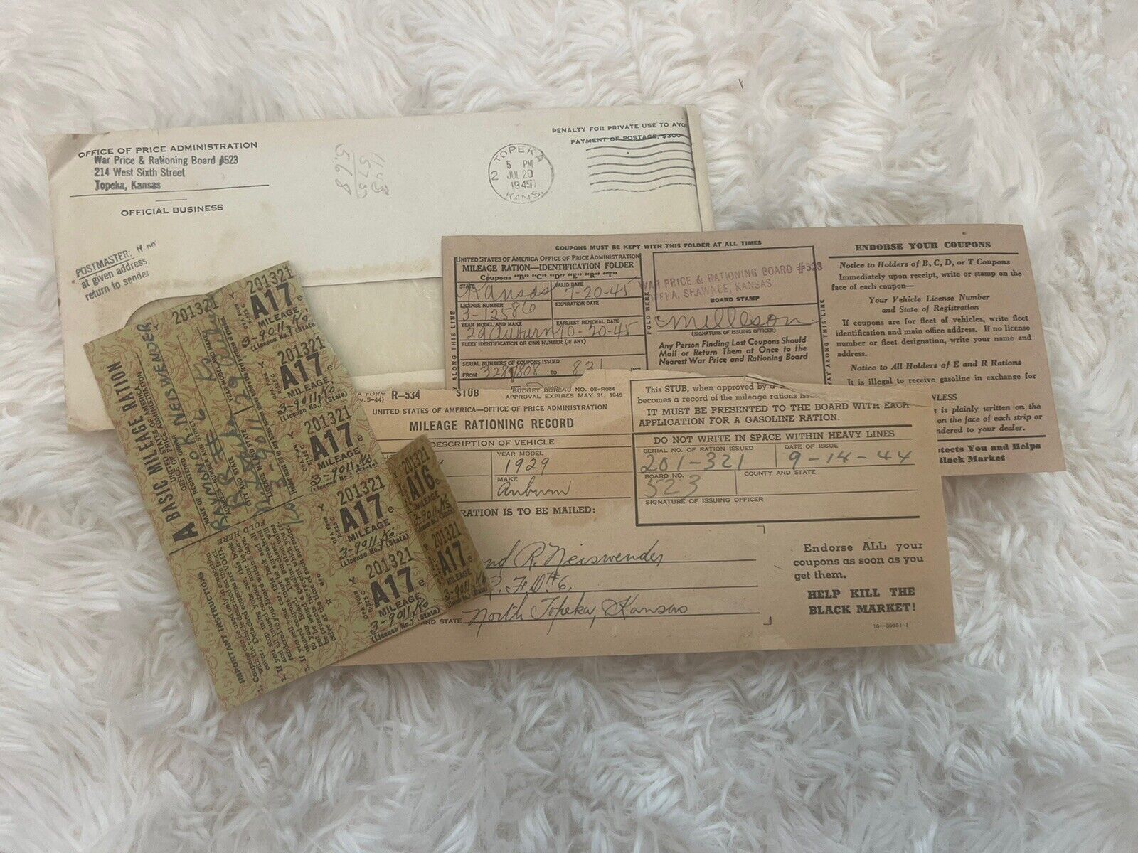 Antique World War 2 Gas Rationing Mile Stamps And Envelope 