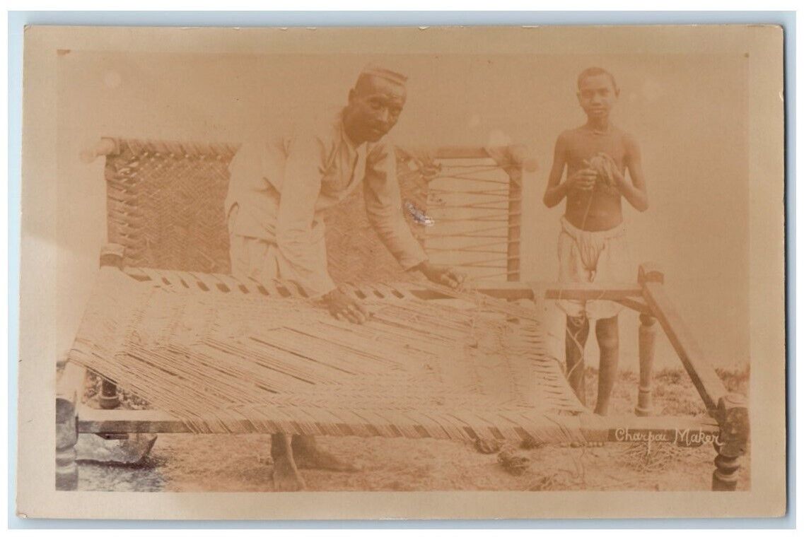 c1920\'s Men Building Beds For Missionaries Delhi India RPPC Unposted Postcard