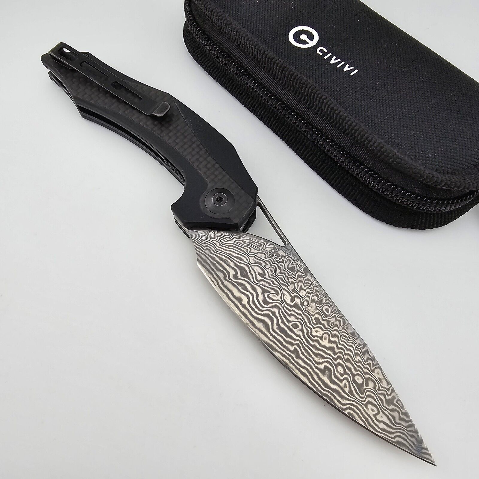 CIVIVI Elijah Isham Plethiros Folding Knife Carbon Fiber Handle Damascus Blade