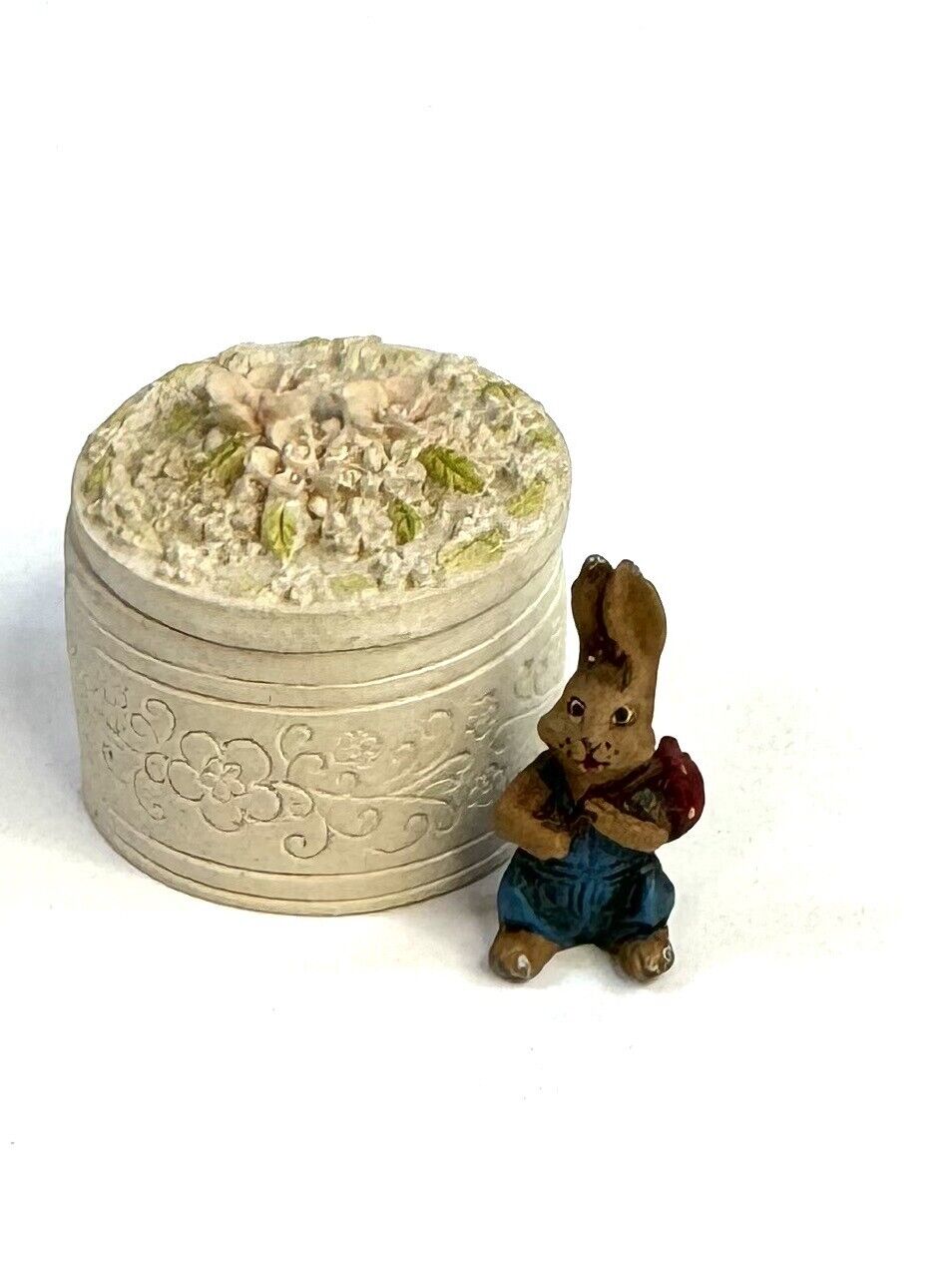 Resin Floral Trinket Box With Easter Bunny Rabbit