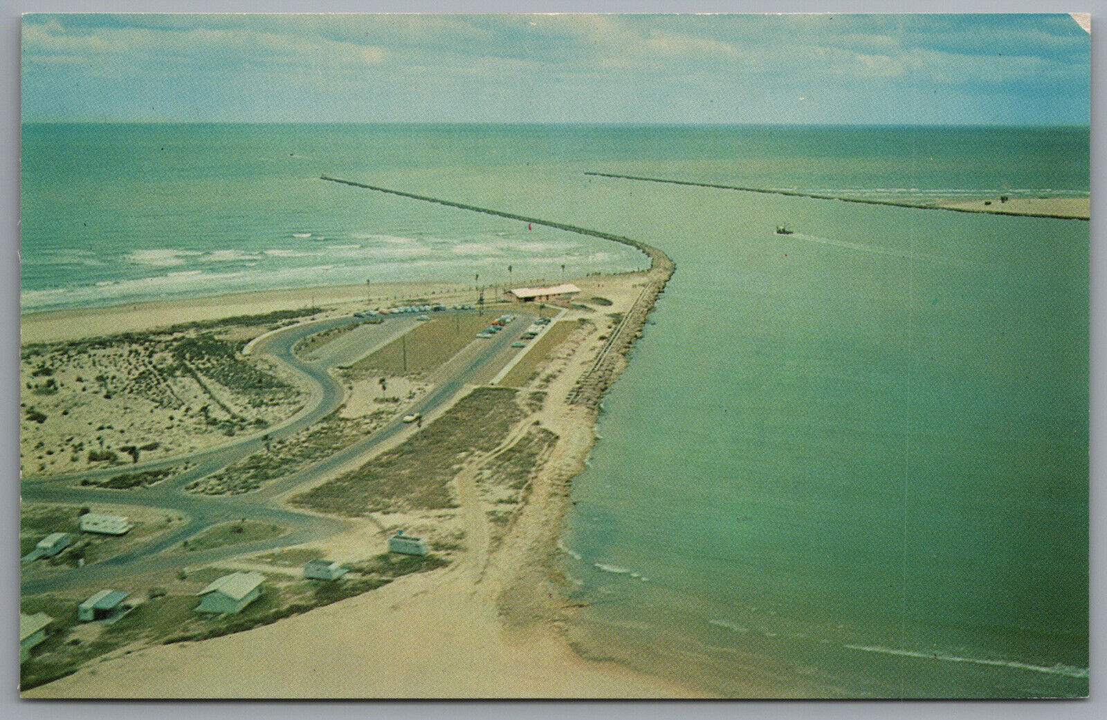 Port Isabel TX Padre Island Aerial View c1958 Chrome Postcard