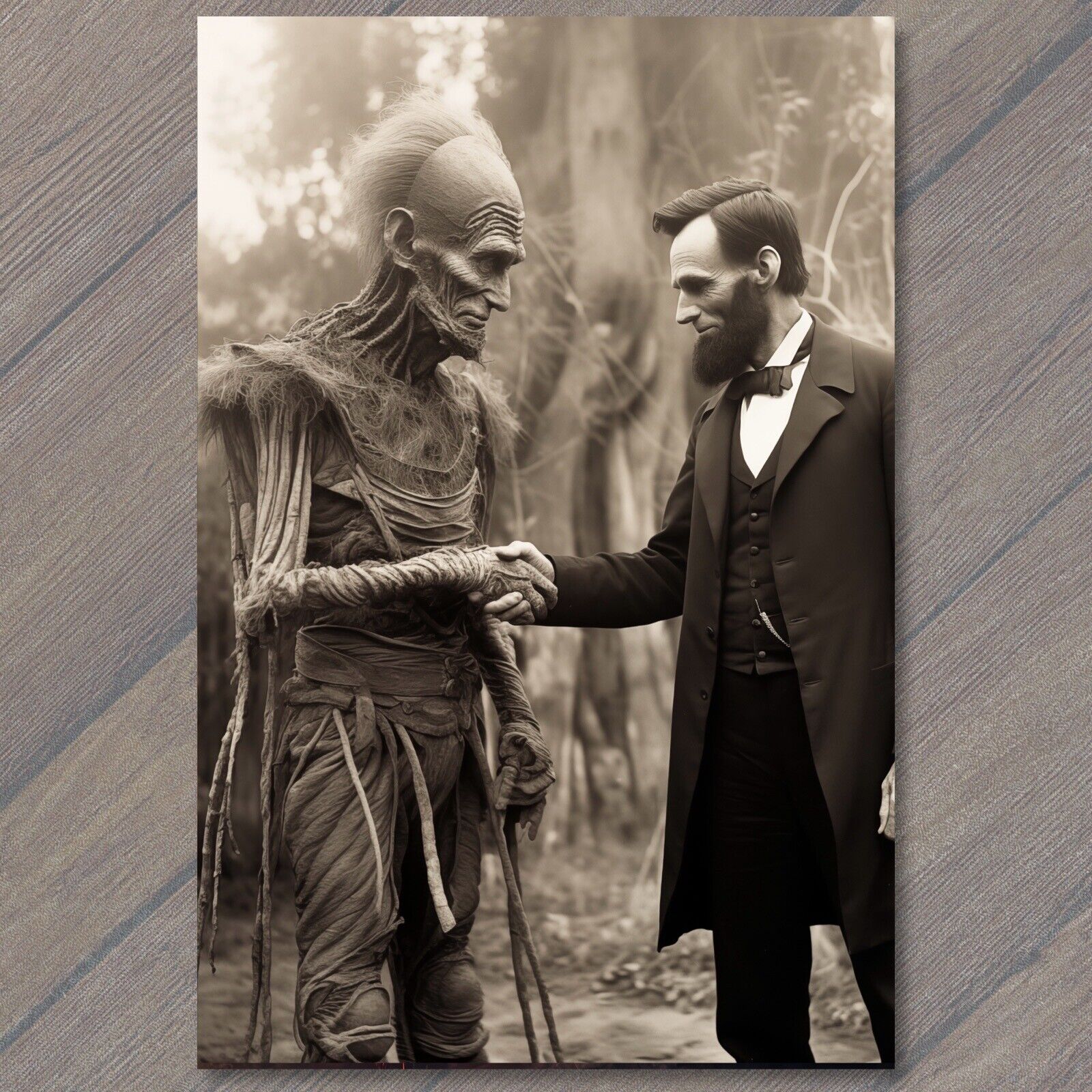 POSTCARD Historical Alien Encounter Shapeshifter Meets Abraham Lincoln 🛸🎩 V