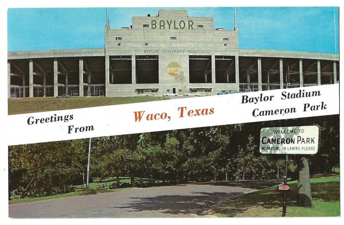 Greetings From Waco Texas c1950's Baylor University Stadium, Cameron Park