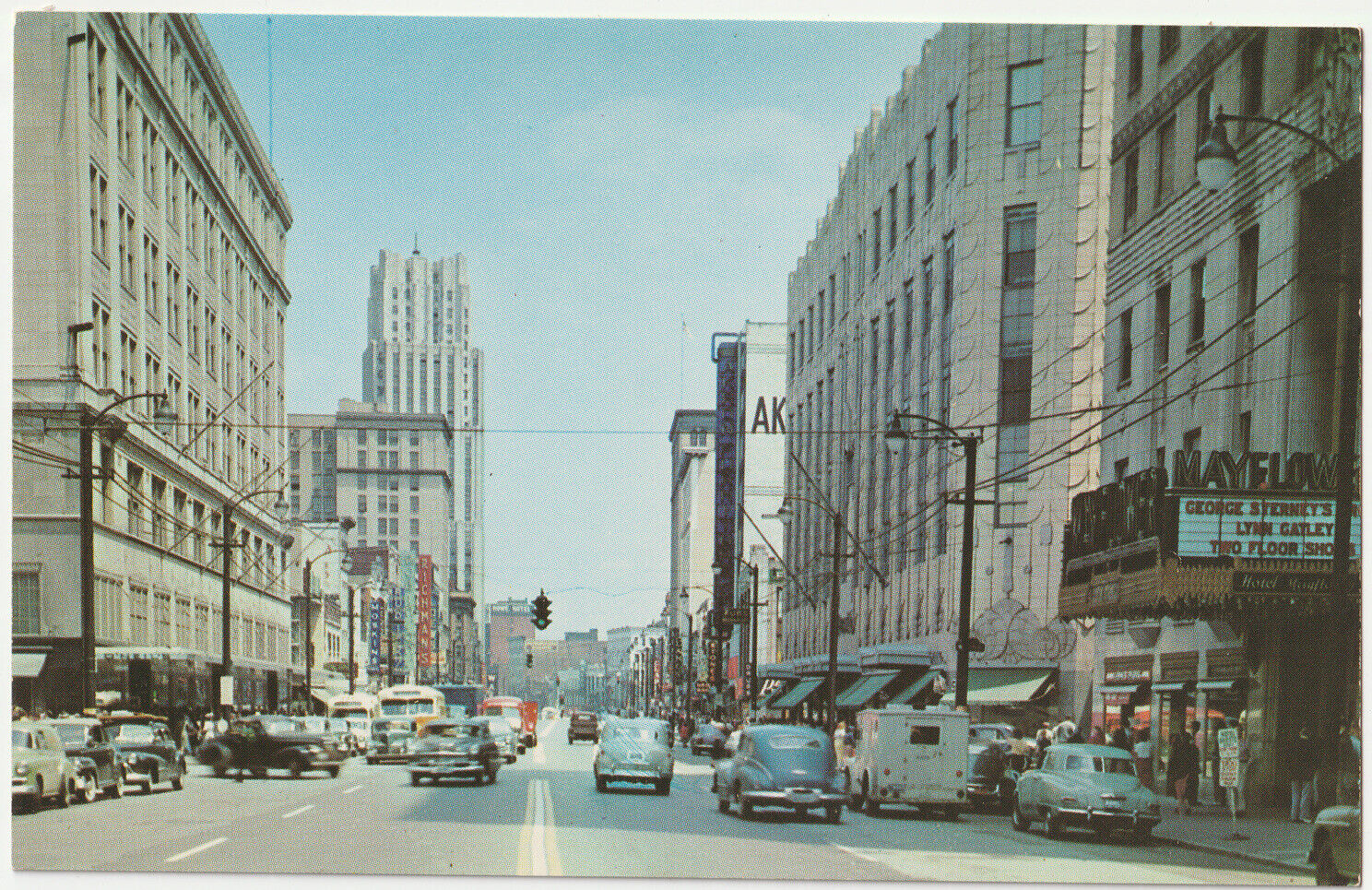 c1950s MAIN STREET Downtown Akron Ohio POSTCARD - UNPOSTED