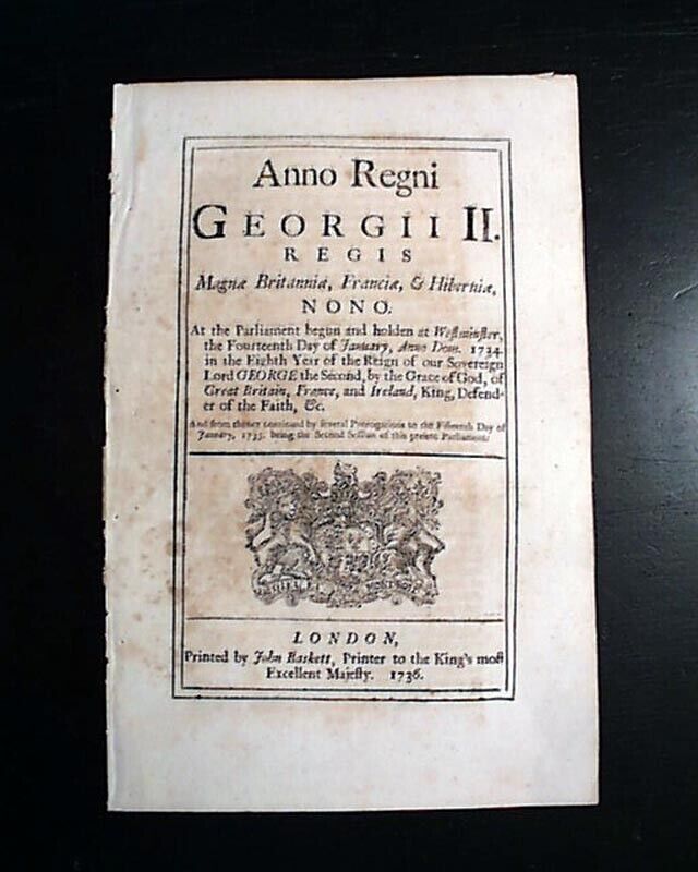 18th century 1736 Act of Parliament King George II Era London England Document